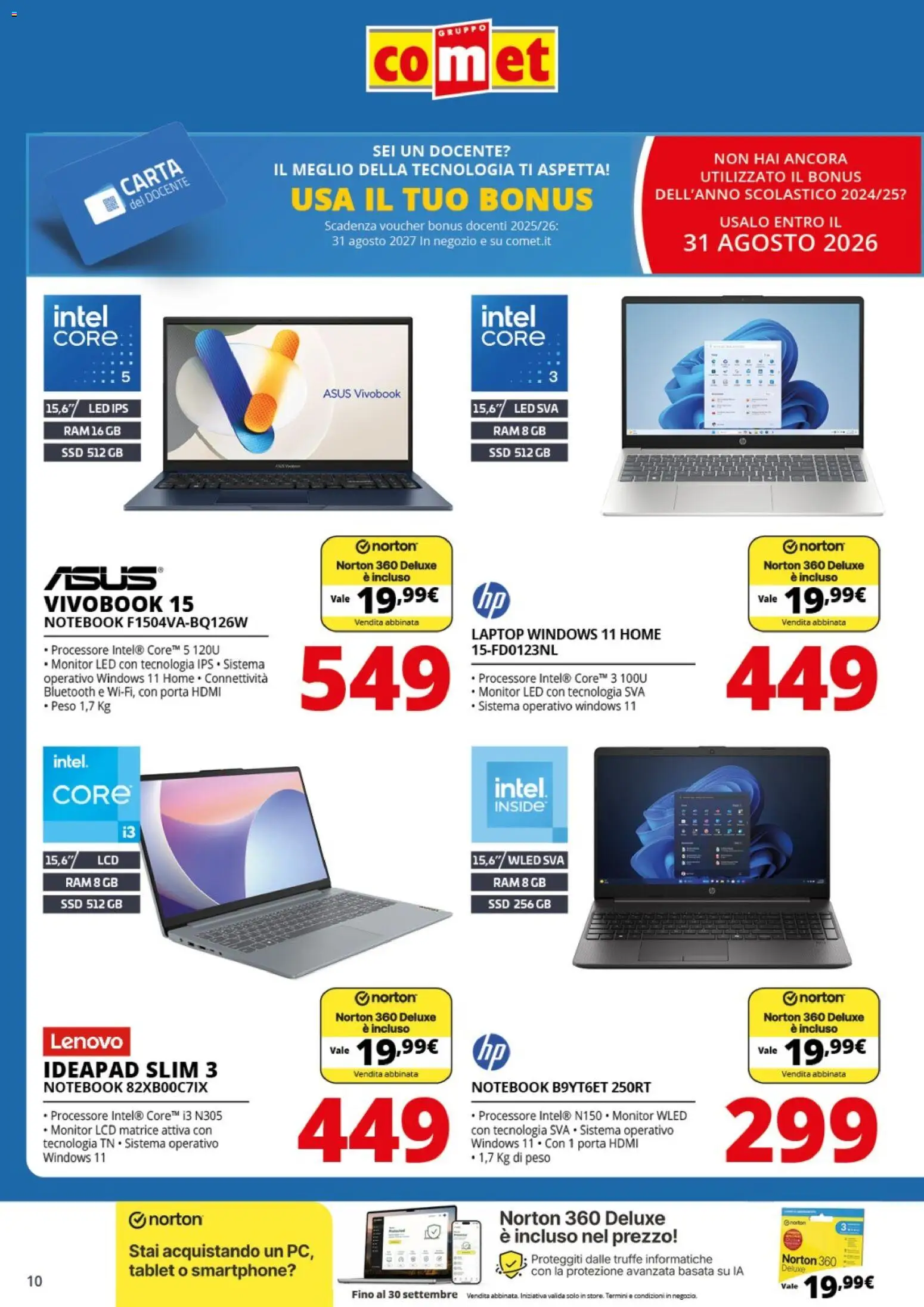 Volantino Comet del 27/08/2026 | Pagina: 10 | Prodotti: Monitor, Notebook, Porta, Smartphone