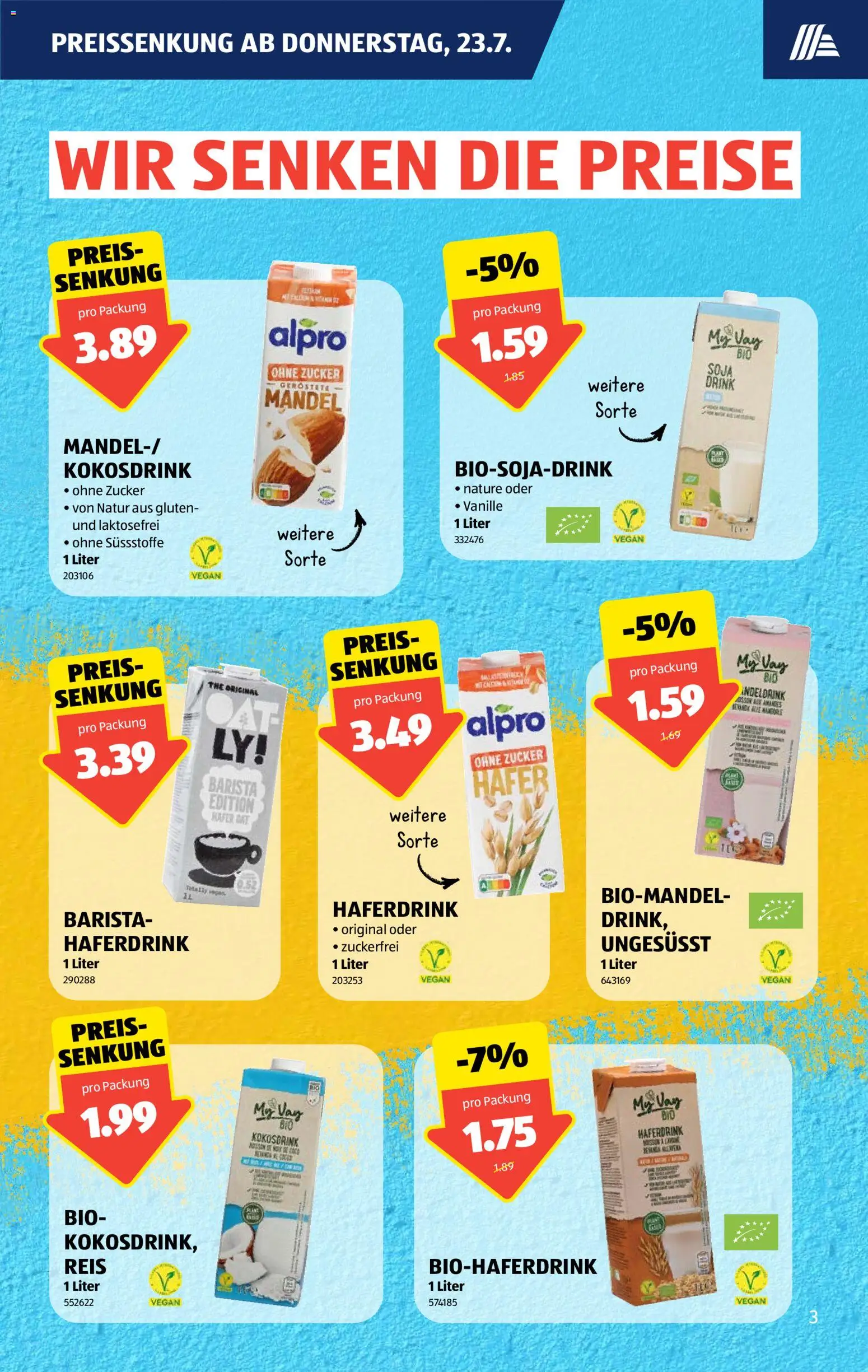 Aldi aktionen – gültig ab 23.07.2026 | Seite: 3 | Produkte: Vanille, Reis, Süßstoffe, Zucker