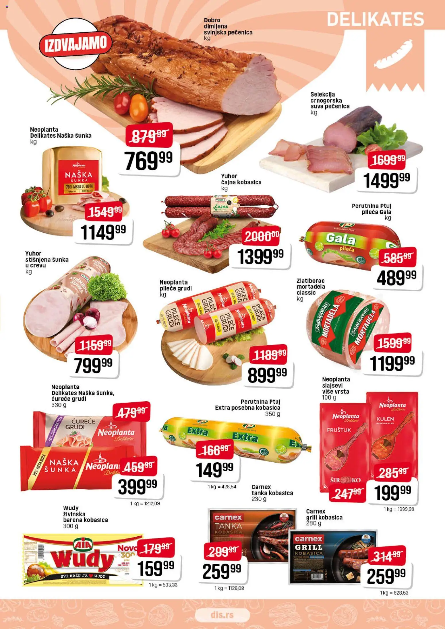 DIS katalog - važi od 21.05.2026 | Strana: 3 | Proizvode: Kulen, Mortadela, Pile, Pečenica