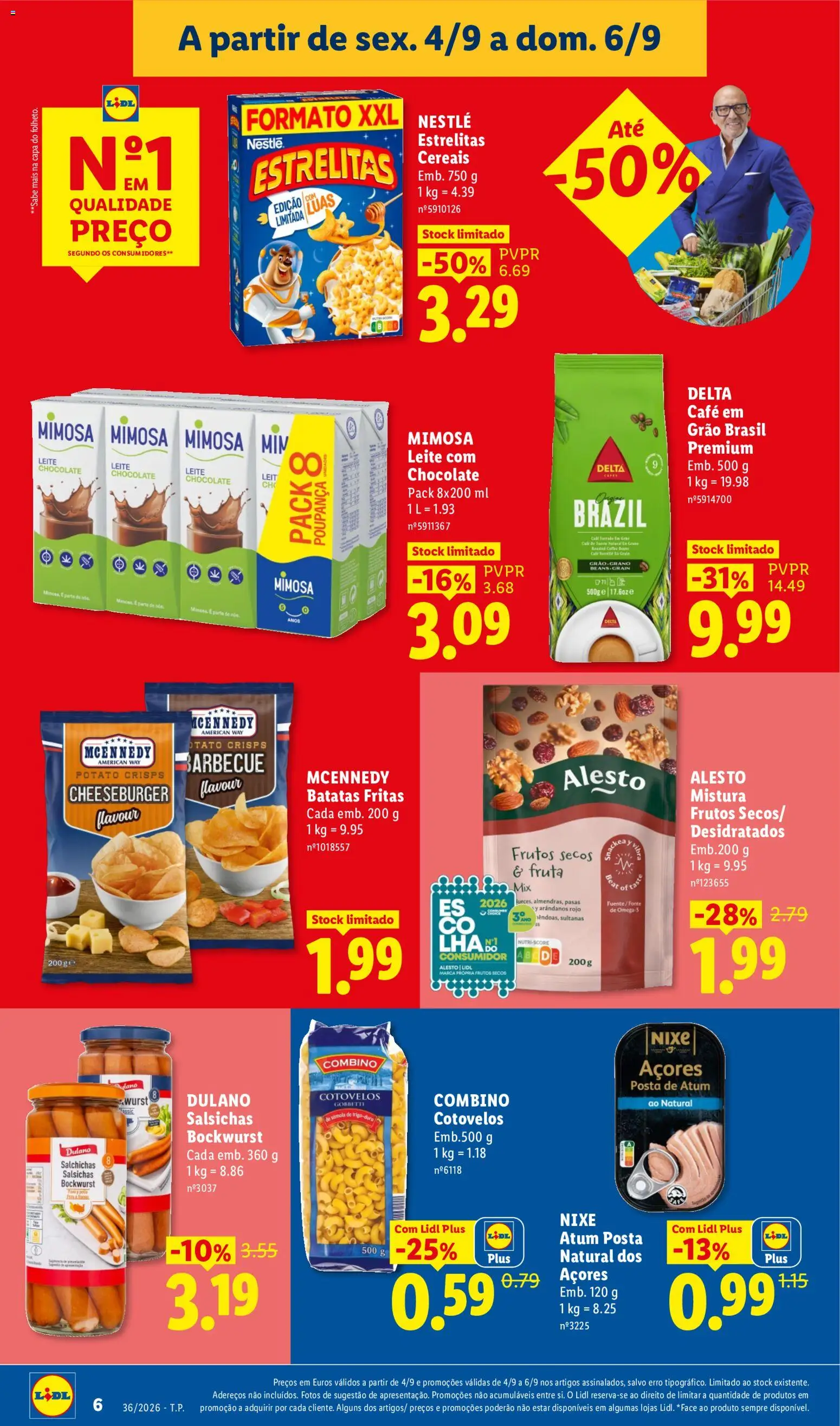 Lidl folheto Fim de Semana │ válido de 04/09/2026 | Página: 8 | Produtos: Nestlé, Chocolate, Salsichas, Batatas fritas
