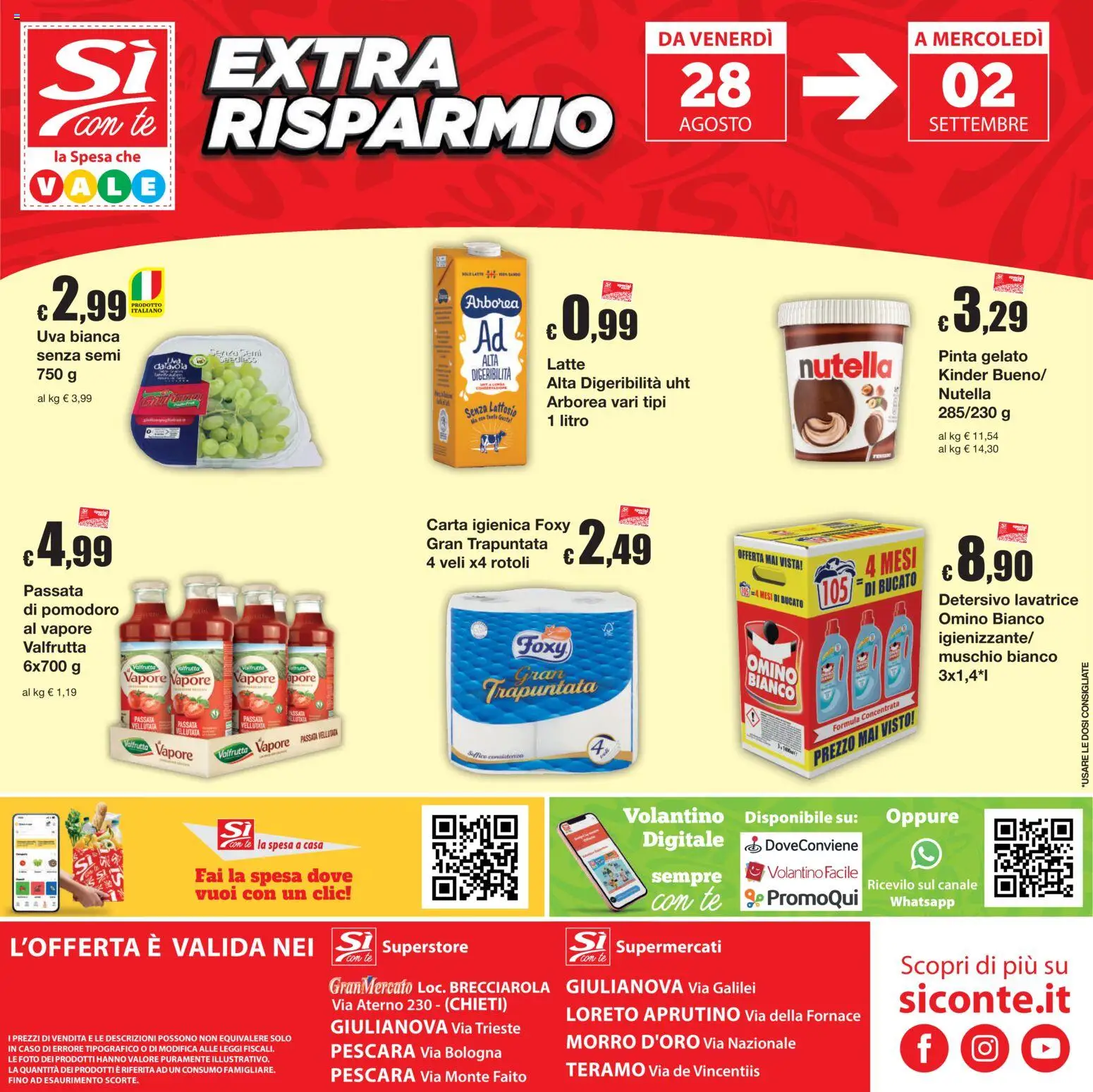Volantino Sì con Te del 20/08/2026 | Pagina: 24 | Prodotti: Pomodoro, Latte, Nutella, Lavatrice