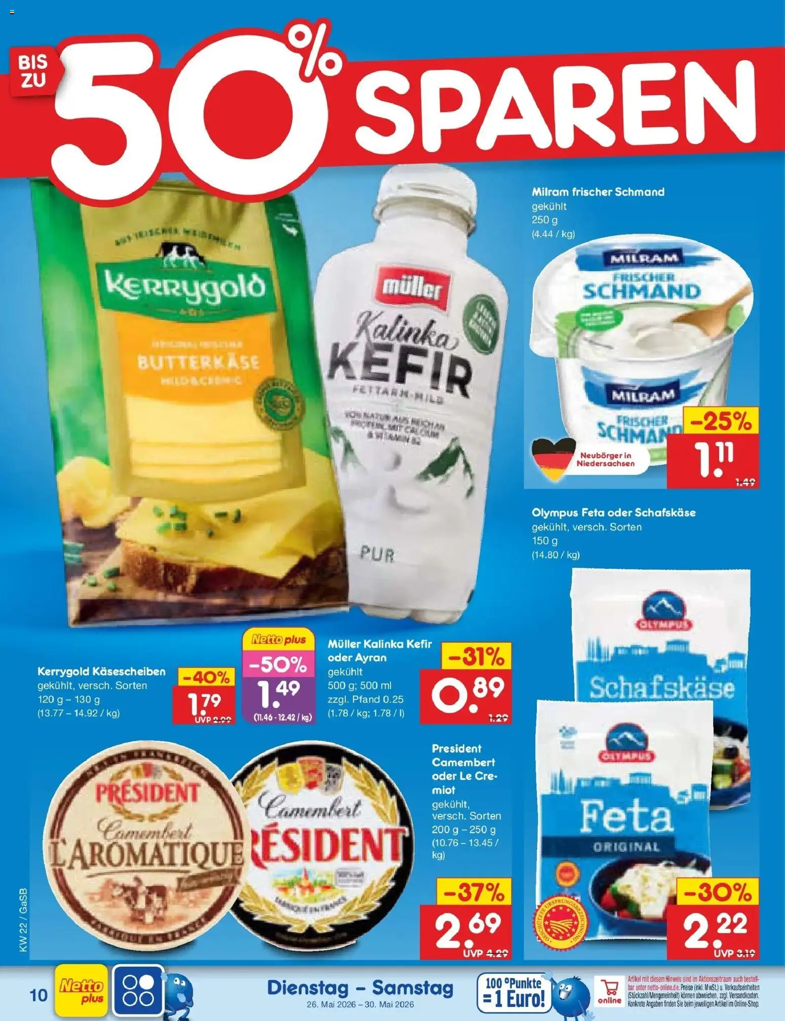 Netto Marken-Discount Prospekt Bremen-Lesum – gültig ab 26.05.2026 | Seite: 12 | Produkte: Kefir, Feta, Milram, Schafskase