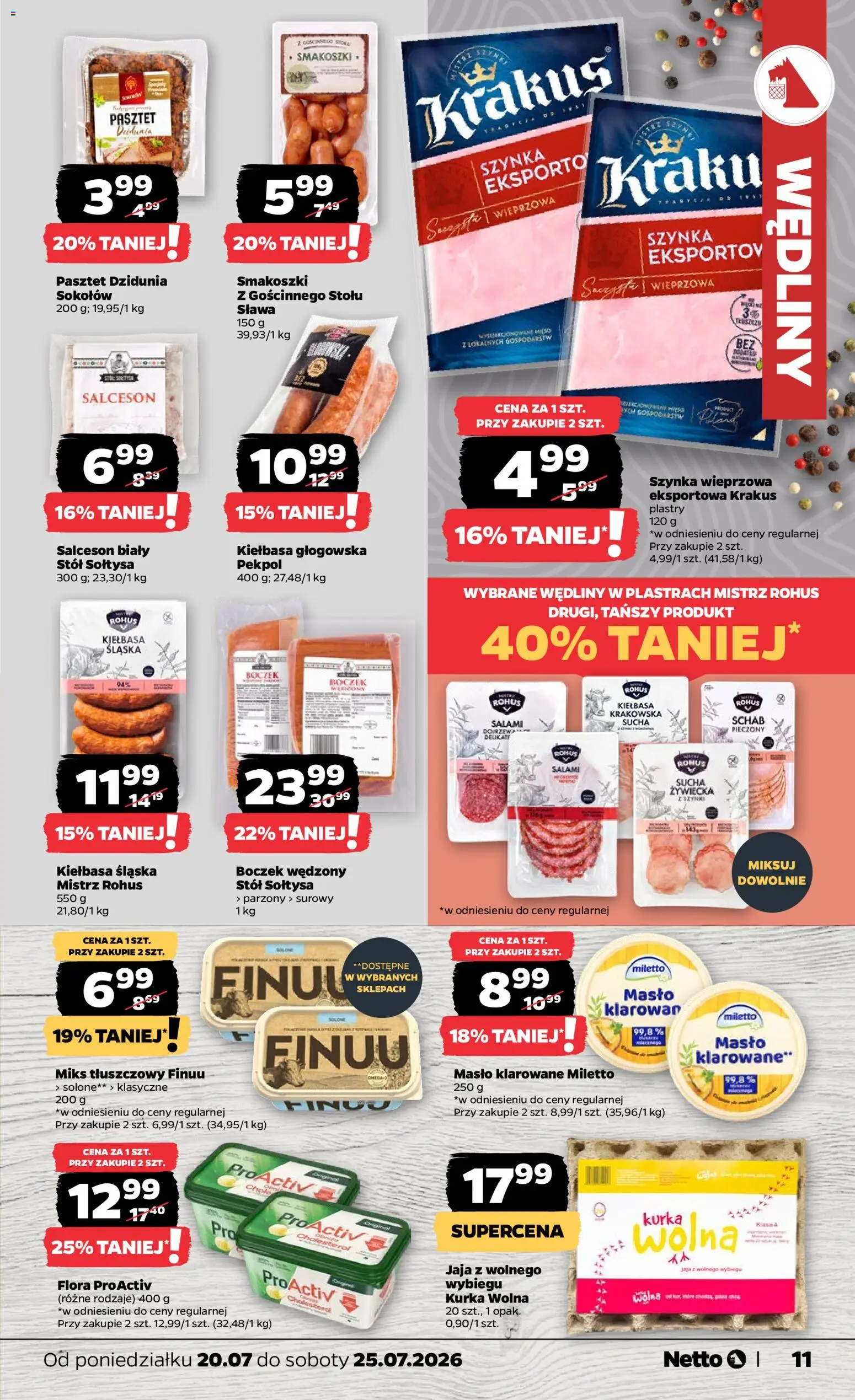 Netto gazetka od poniedziałku od 20.07.2026 | Strona: 11 | Produkty: Kiełbasa, Schab, Szynka, Kiełbasa śląska