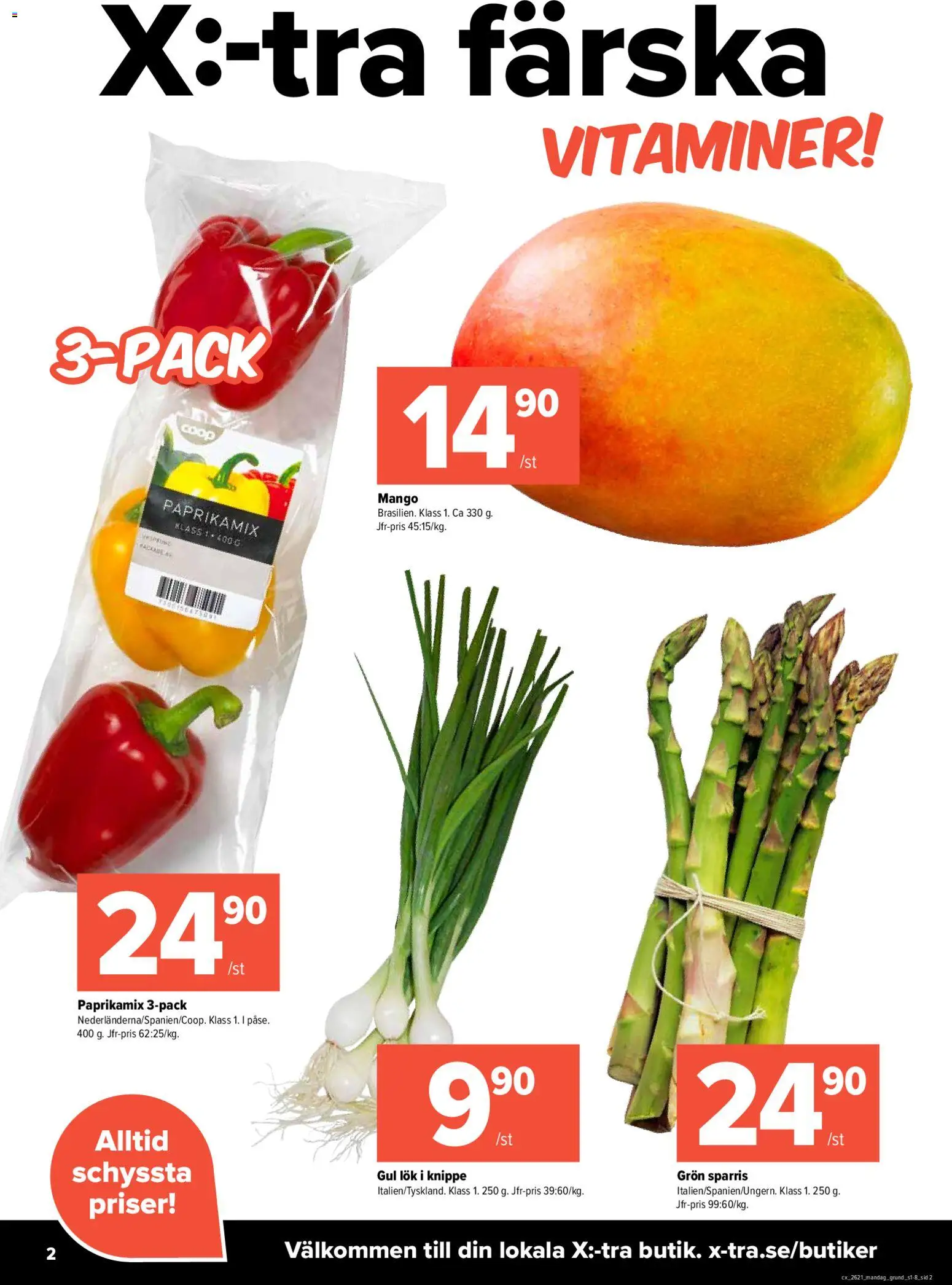 Coop X:-TRA reklamblad aktuell från 18.05.2026 | Sida: 2 | Produkter: Gul lök, Sparris, Mango