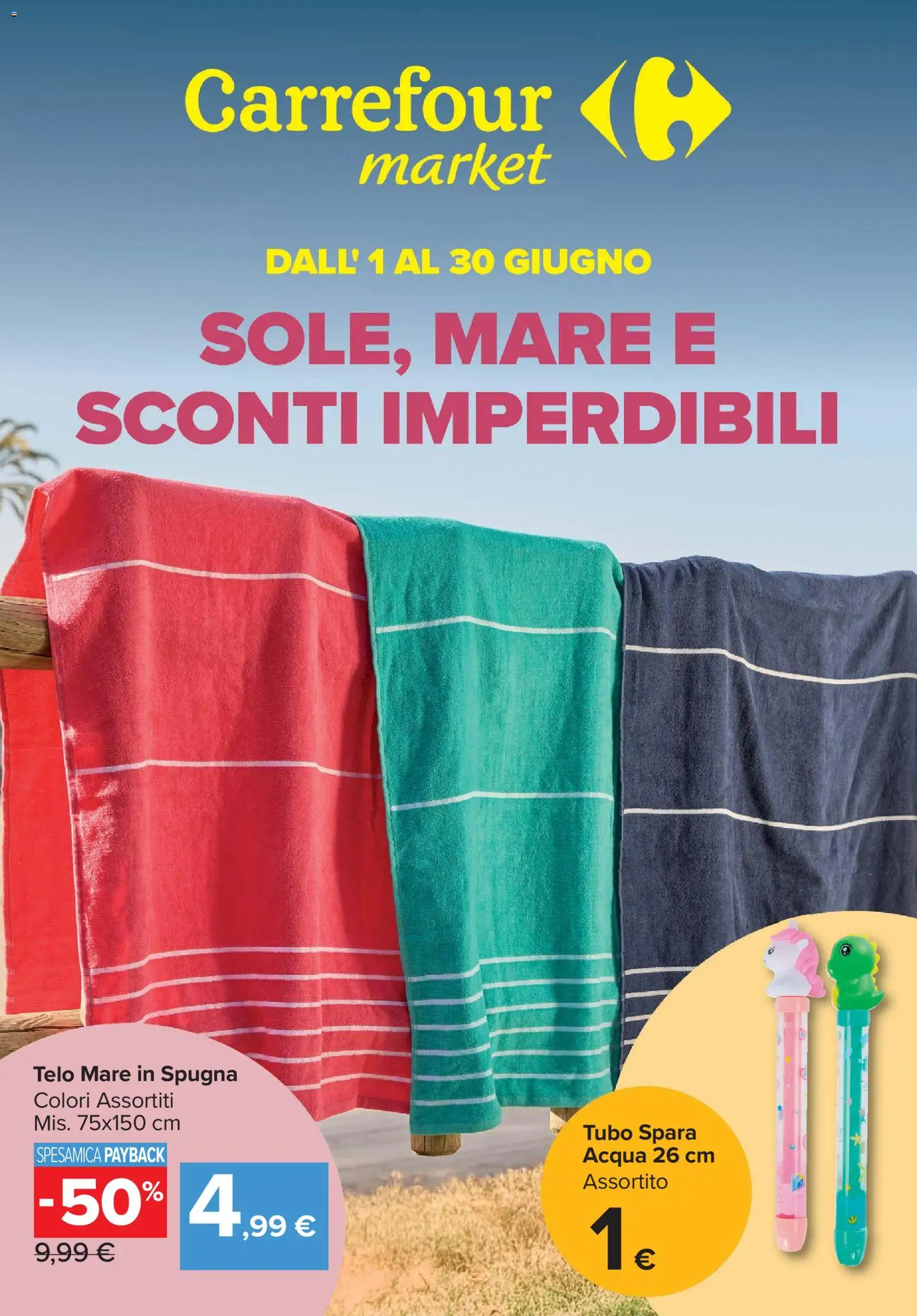 Volantino Carrefour del 01.06.2026 | Pagina: 1 | Prodotti: Spugna, Acqua, Tubo
