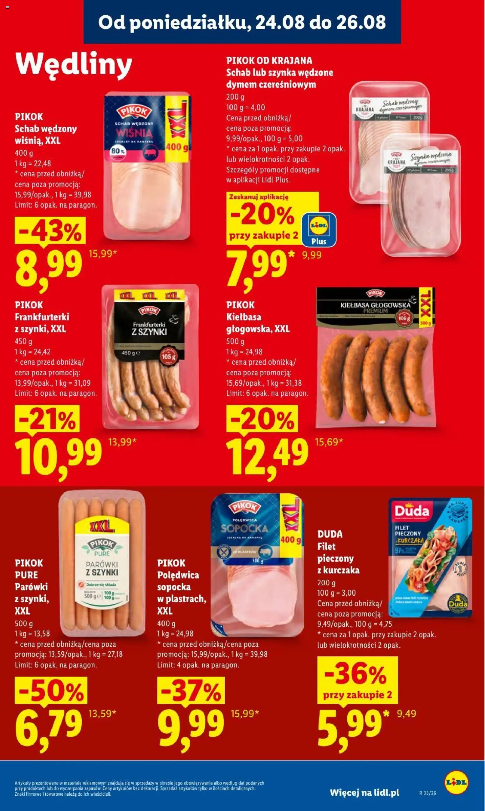 Lidl gazetka od 24.08.2026 | Strona: 49 | Produkty: Polędwica sopocka, Frankfurterki, Szynka, Filet