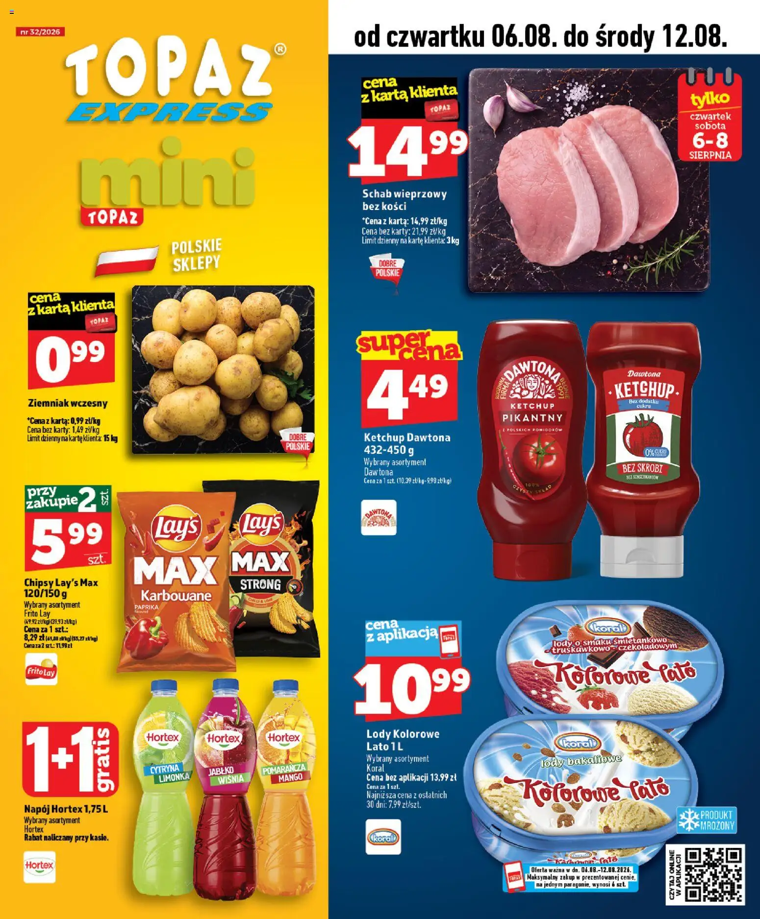 Topaz gazetka - Express od 06.08.2026 | Strona: 1 | Produkty: Karta, Limonka, Schab, Schab wieprzowy