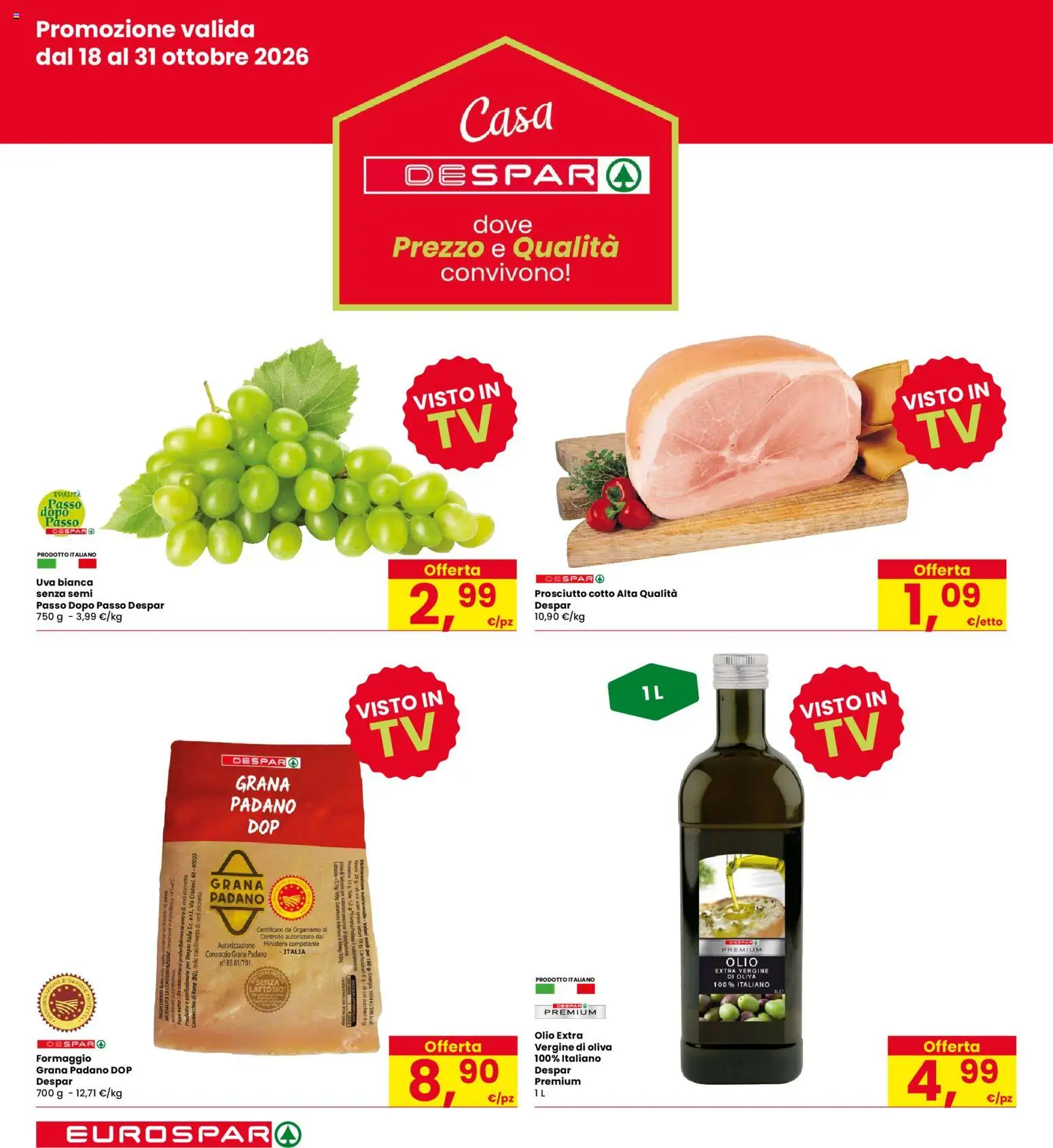 Volantino Eurospar del 22/10/2026 | Pagina: 6 | Prodotti: Prosciutto Cotto, Sale, Prosciutto, Uva