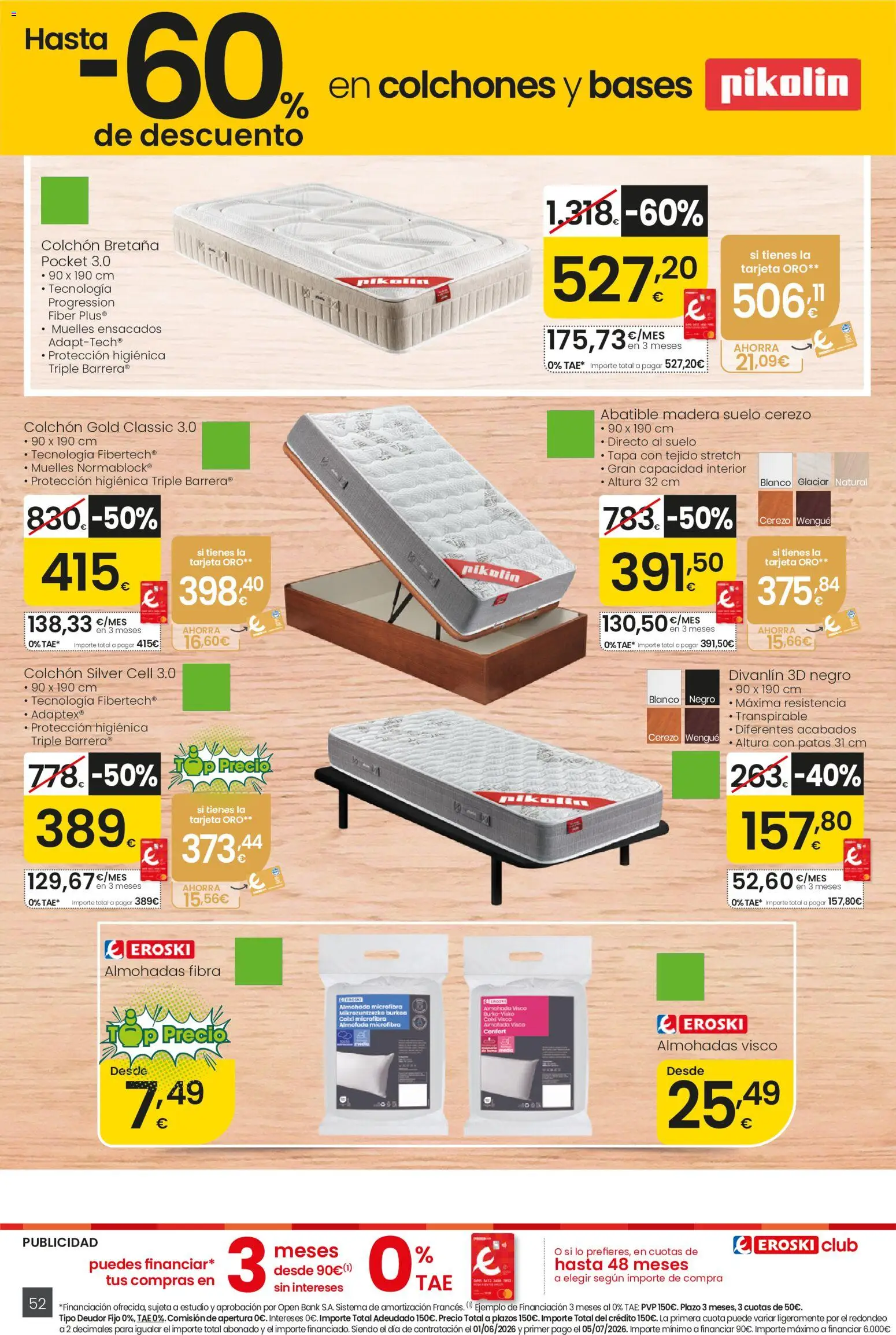 Eroski Ofertones de verano │ válido desde el 28.05.2026 | Página: 52 | Productos: Colchon, Almohada