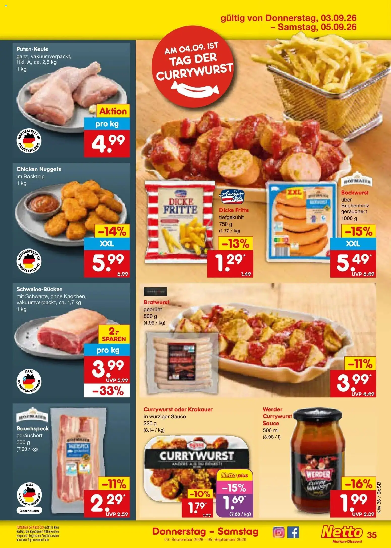 Netto Marken-Discount Prospekt Stadtlohn – gültig ab 31.08.2026 | Seite: 47 | Produkte: Bockwurst, Bratwurst, Schweinerucken