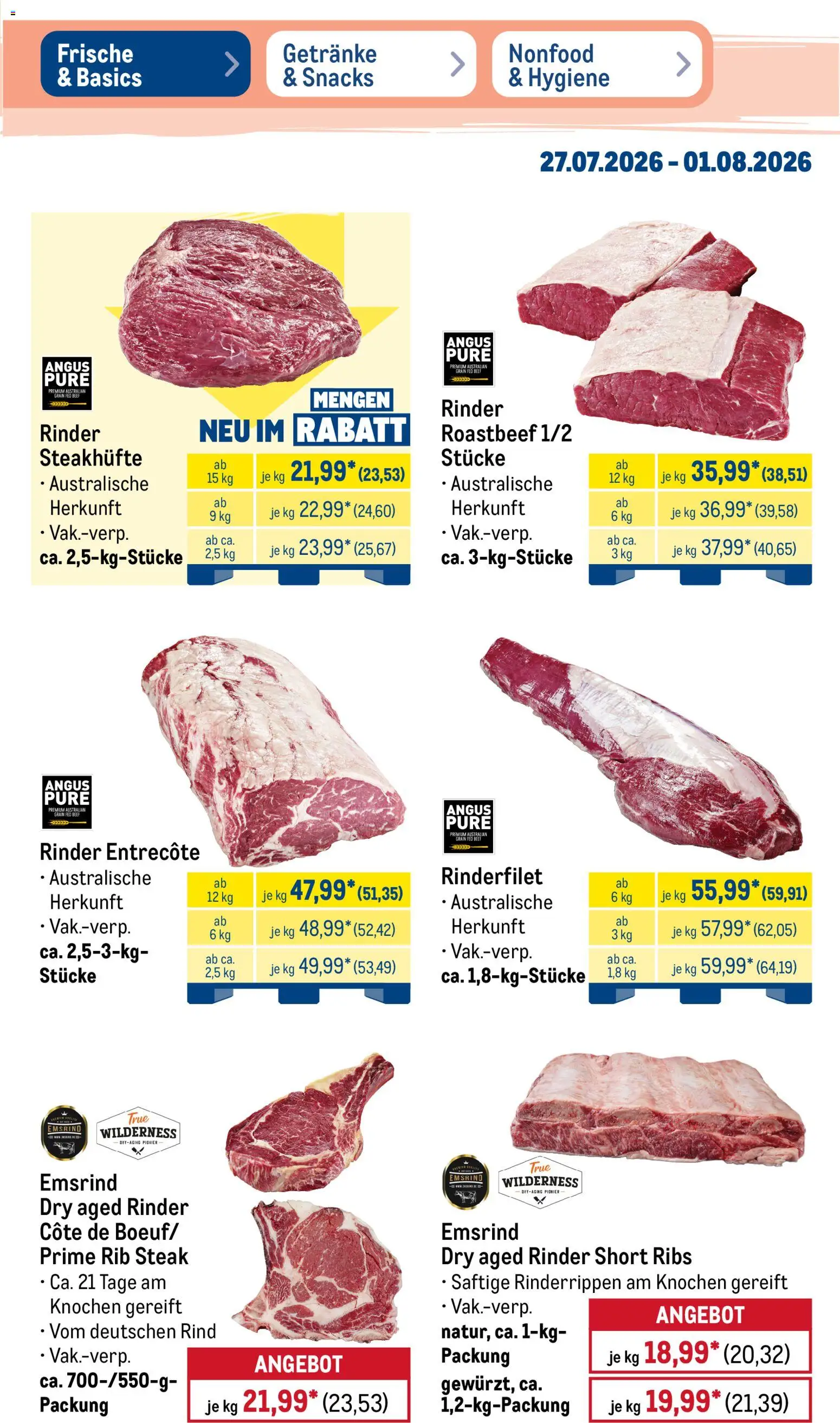 Metro Prospekt – gültig ab 27.07.2026 | Seite: 3 | Produkte: Rinderfilet, Entrecote, Roastbeef, Steak