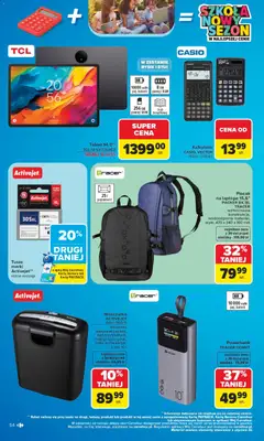 Pogląd oferty "Carrefour gazetka - Szkoła nowy sezon" - ważna od 27.07.2026 | Strona: 54 | Produkty: Plecak, Kalkulator, Niszczarka, Powerbank