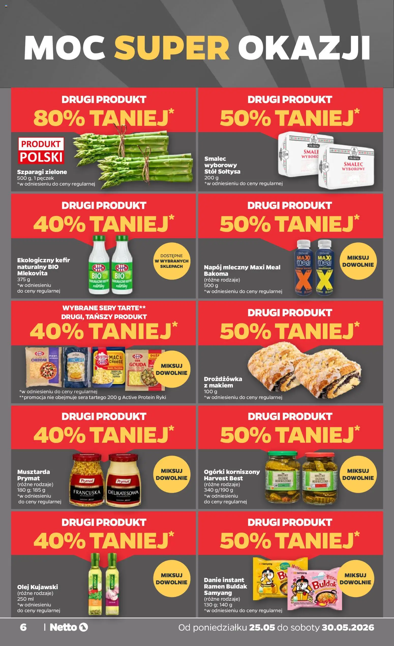 Netto gazetka od poniedziałku spożywcza od 25.05.2026 | Strona: 6 | Produkty: Kefir, Olej kujawski, Sery, Ogórki