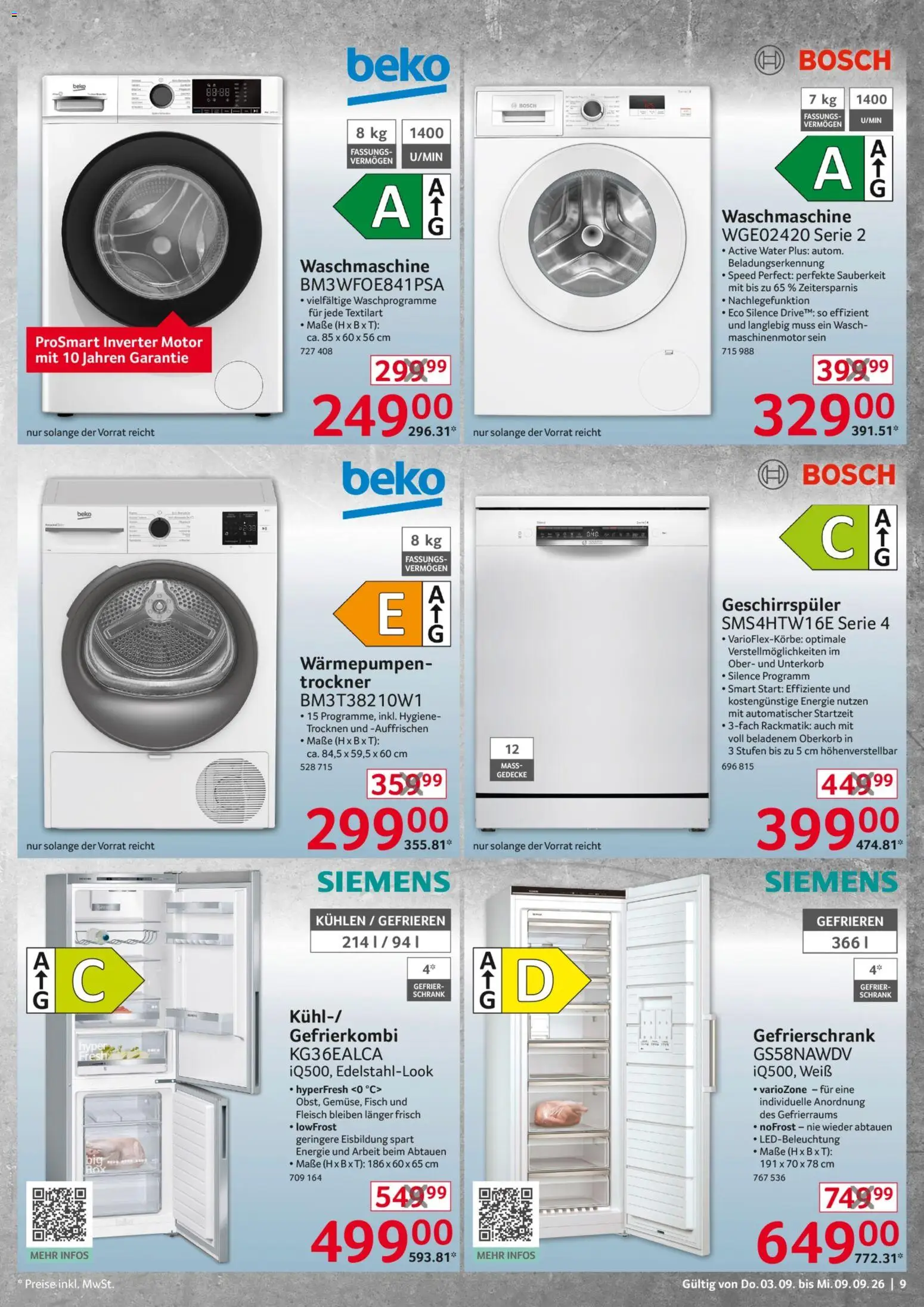 Selgros Non Food – gültig ab 03.09.2026 | Seite: 9 | Produkte: Siemens, Trockner, Geschirrspüler, Schrank