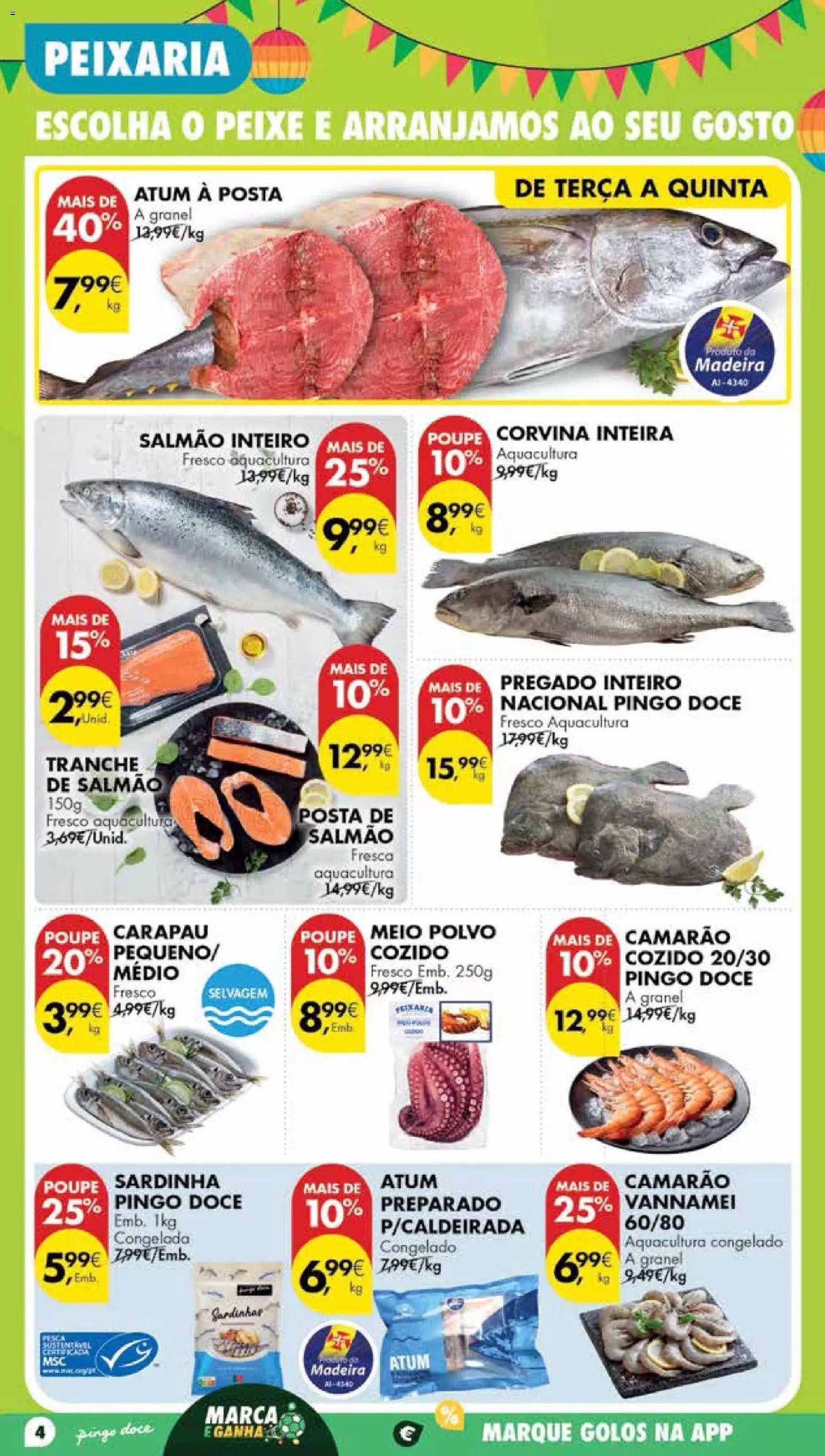 Pingo Doce Poupe Esta Semana Madeira │ válido de 23/06/2026 | Página: 4 | Produtos: Atum, Polvo, Camarão, Salmão