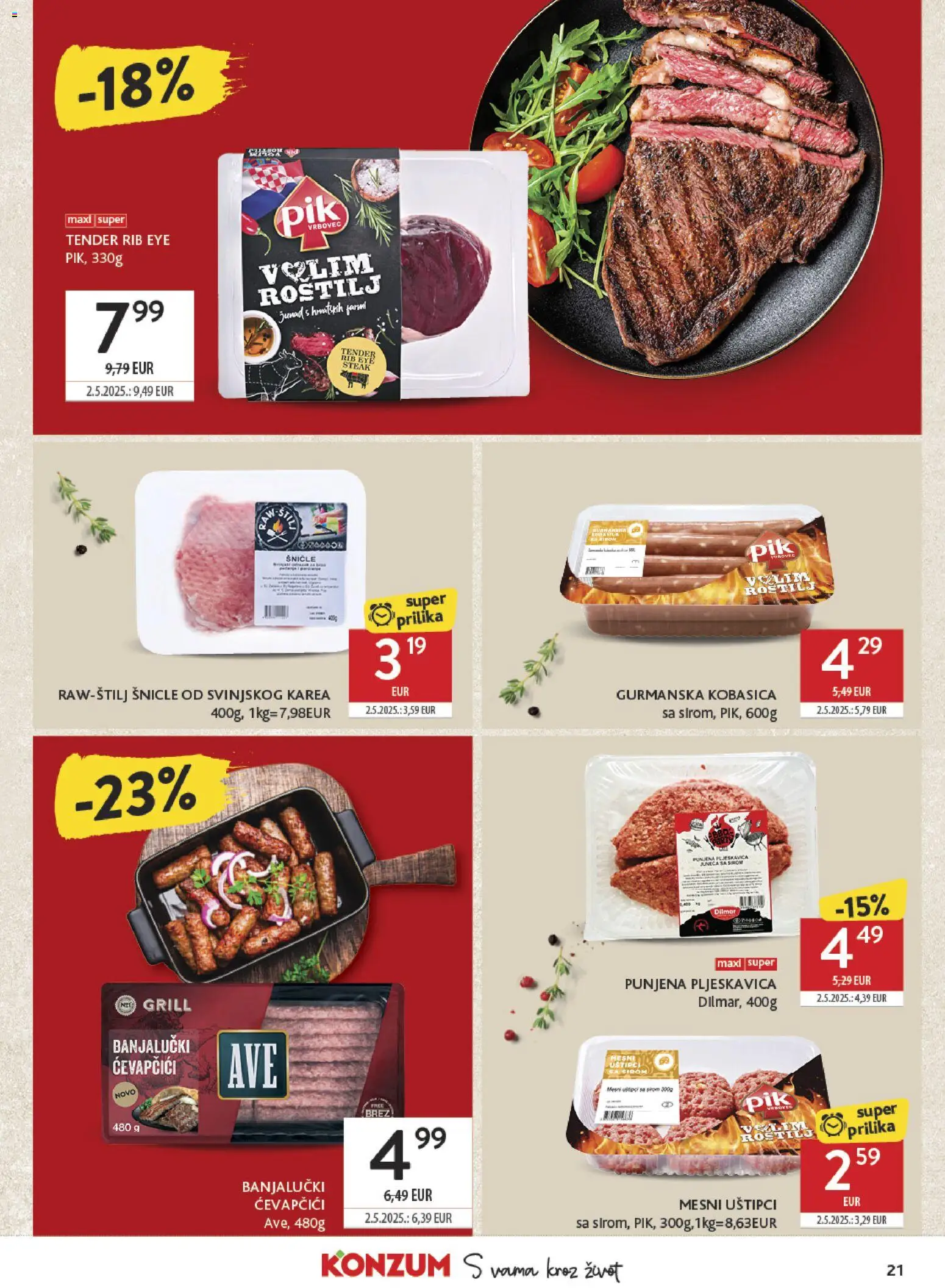 Konzum katalog | vrijedi od 23.09.2026 | Stranica: 21 | Proizvodi: Roštilj, Grill, Kobasica, Ćevapčići