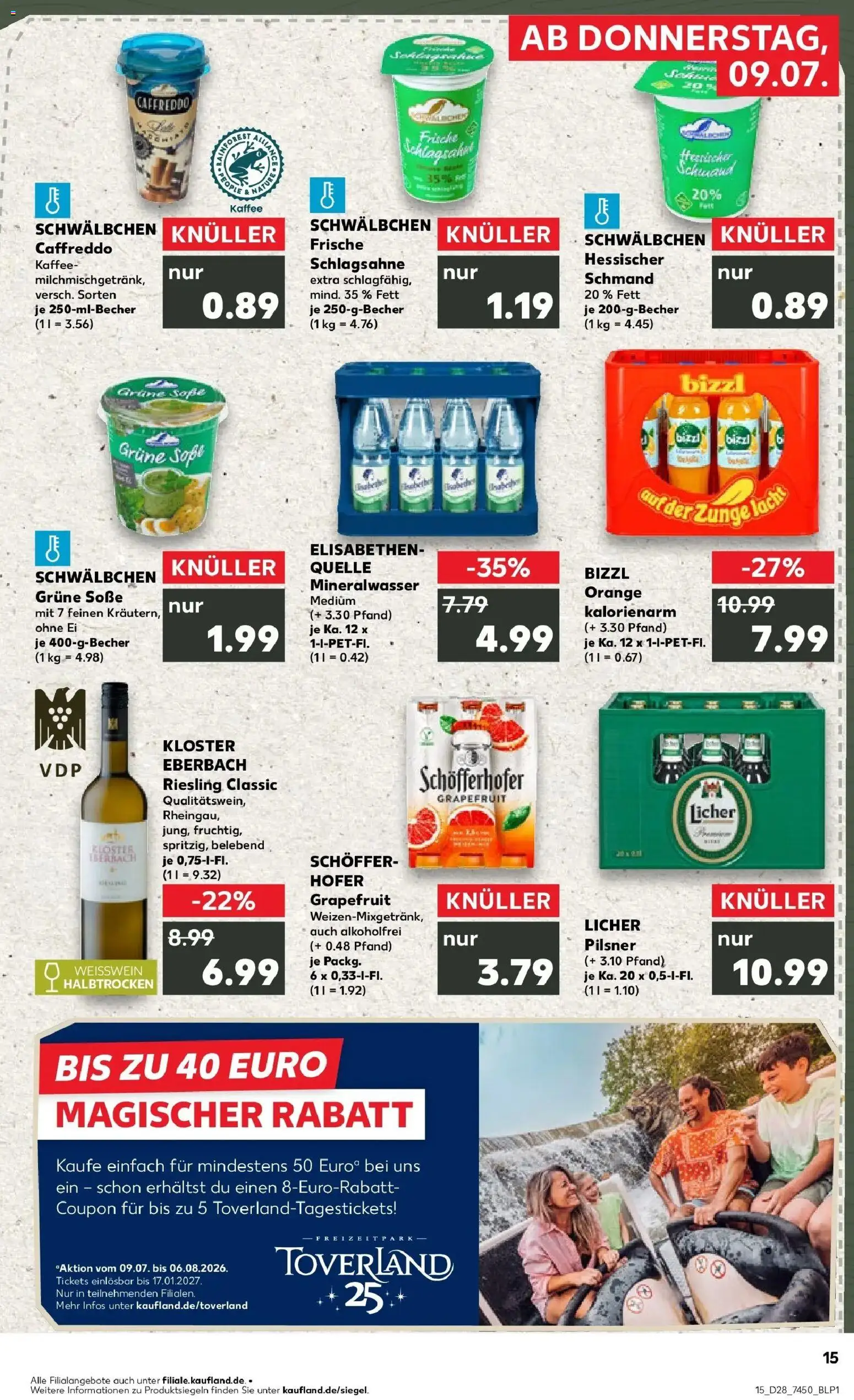Kaufland Prospekt Wetzlar – gültig ab 09.07.2026 | Seite: 15 | Produkte: Schlagsahne, Kaffee, Mineralwasser, Grapefruit
