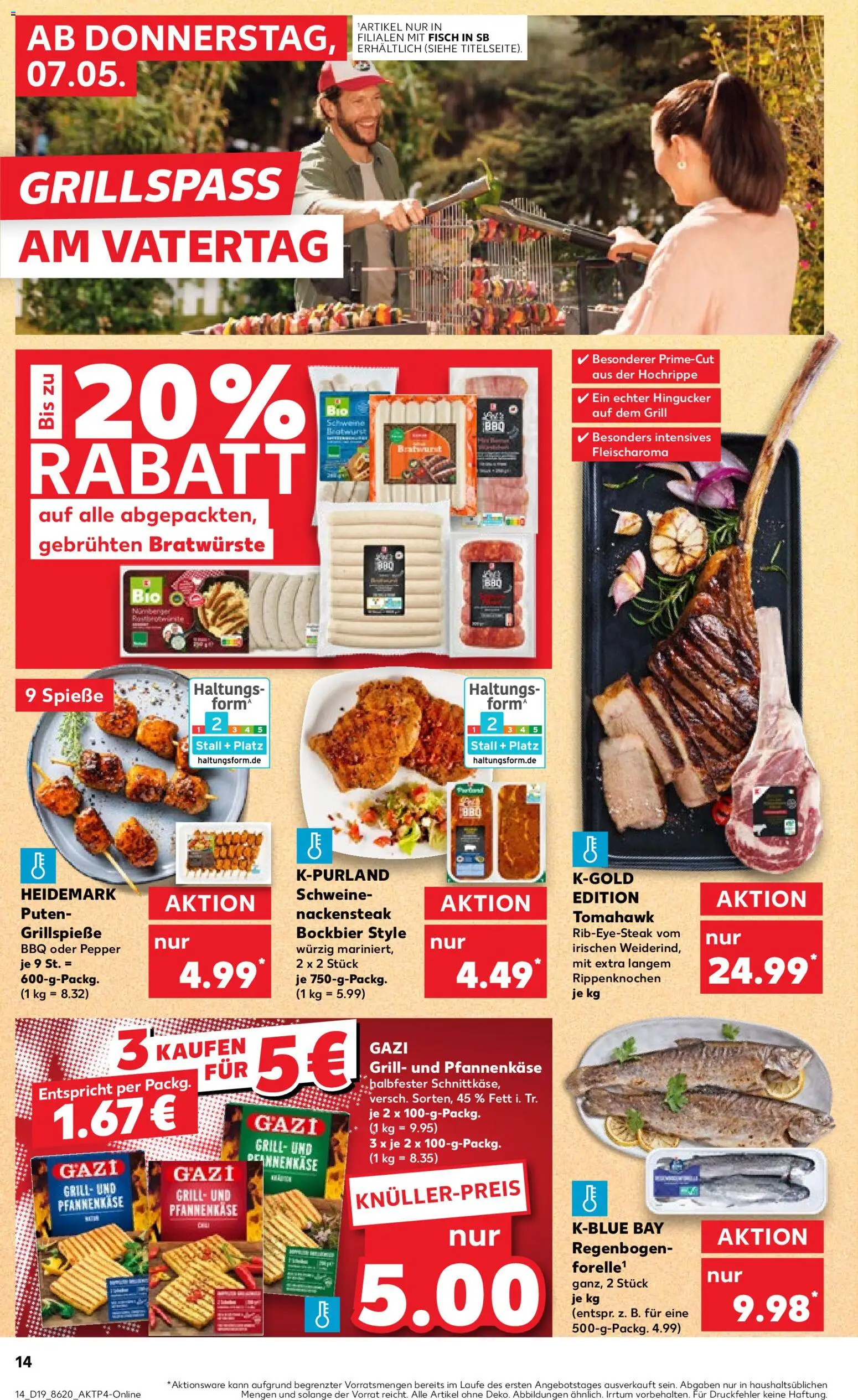 Kaufland Prospekt Bremen	 – gültig ab 07.05.2026 | Seite: 14 | Produkte: Bratwurst, Spieße, Fisch, Steak