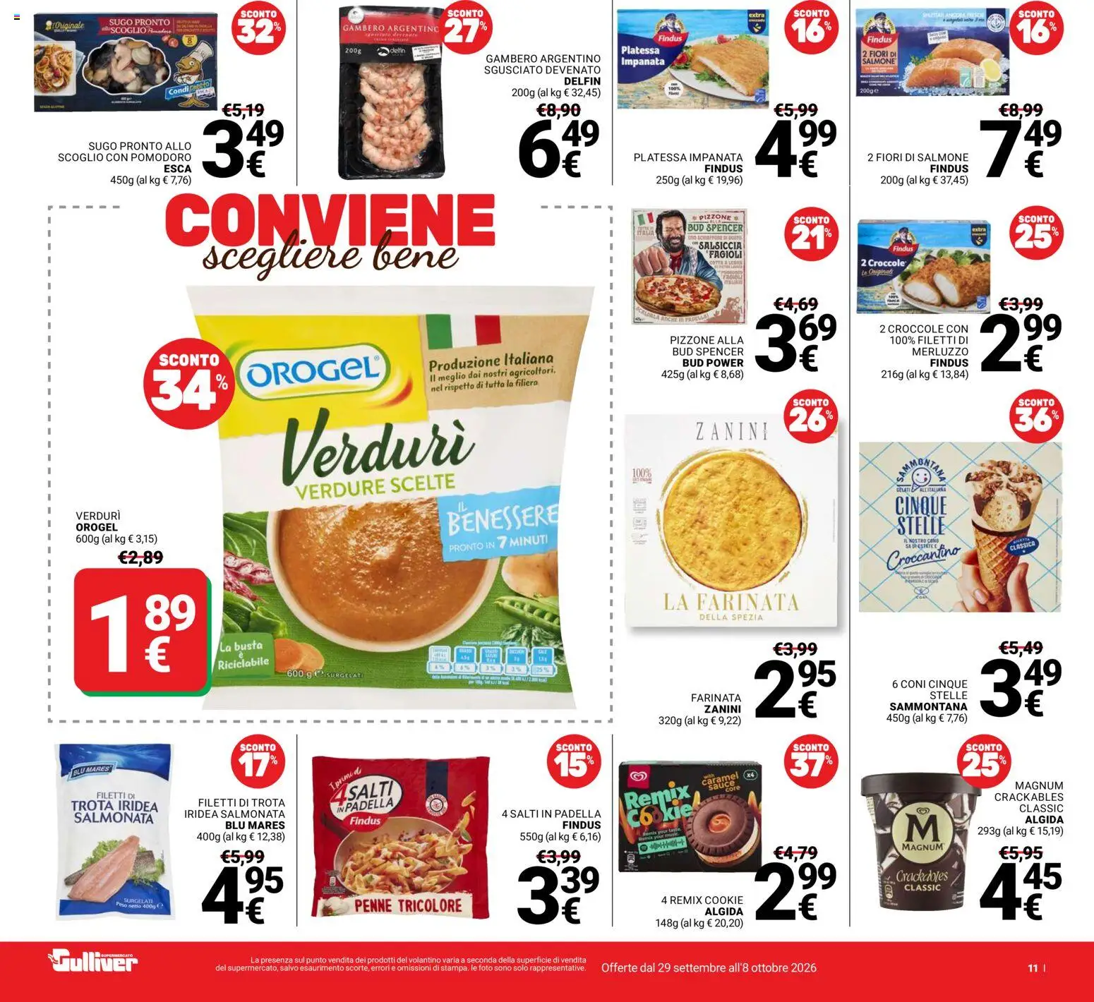 Volantino Gulliver del 29/09/2026 | Pagina: 11 | Prodotti: Salmone, Verdure, Pomodoro, Sugo