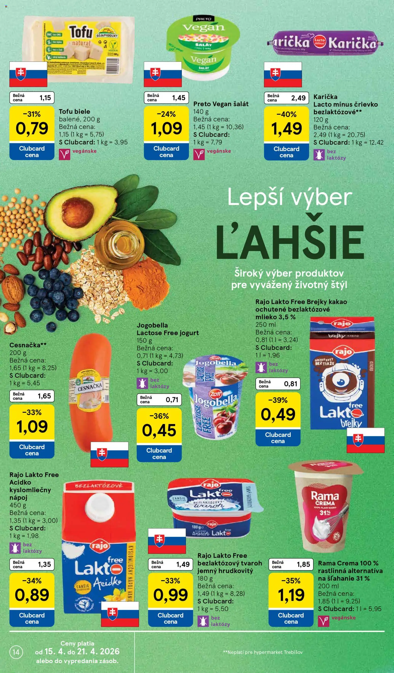 Nové Tesco akcie – leták je platný od 15.04.2026 | Strana: 14 | Produkty: Mlieko, Jogurt, Šalát, Acidko