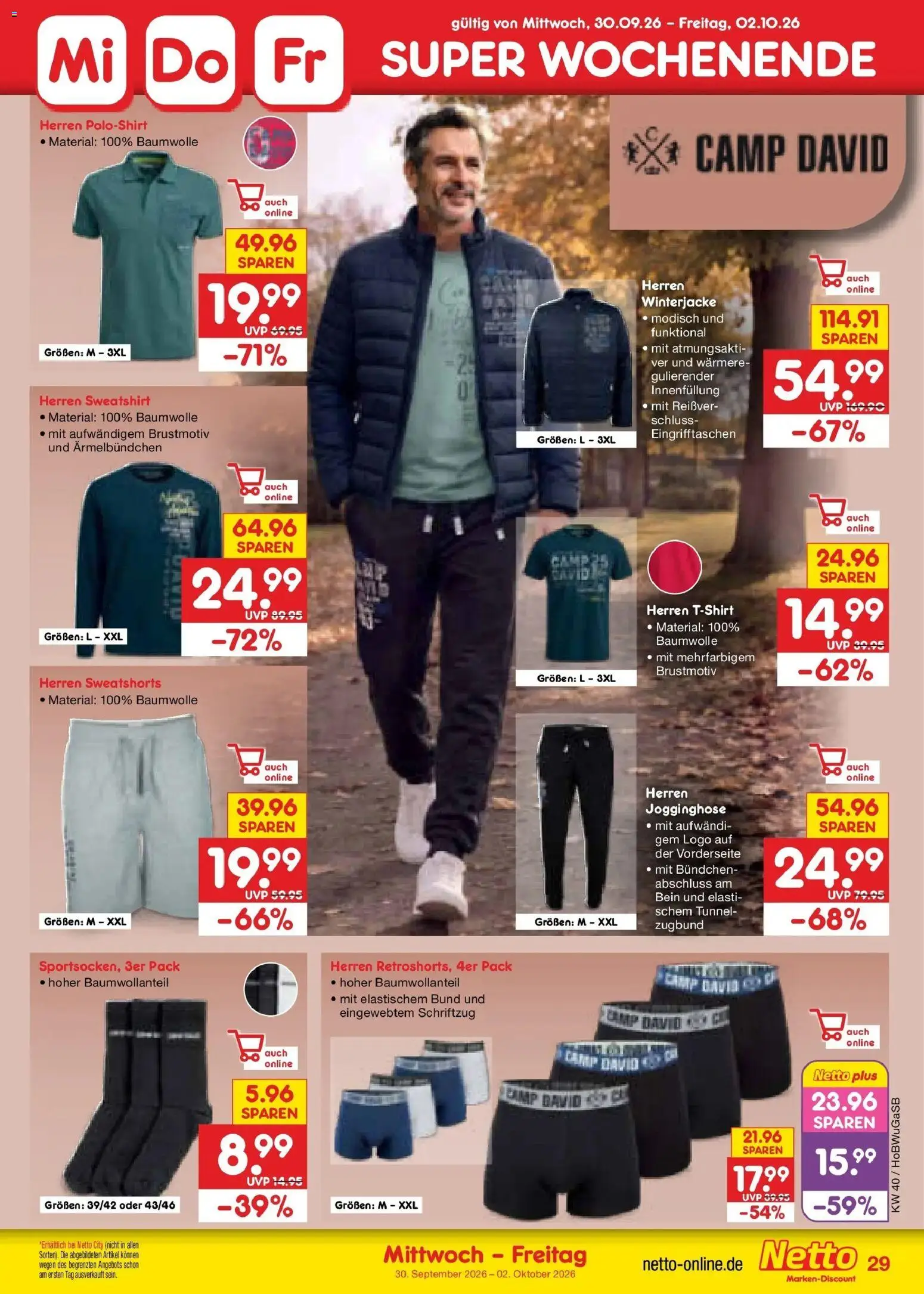 Netto Marken-Discount Prospekt Oldenburg – gültig ab 28.09.2026 | Seite: 41 | Produkte: Jogginghose, Winterjacke, Sweatshorts, Poloshirt