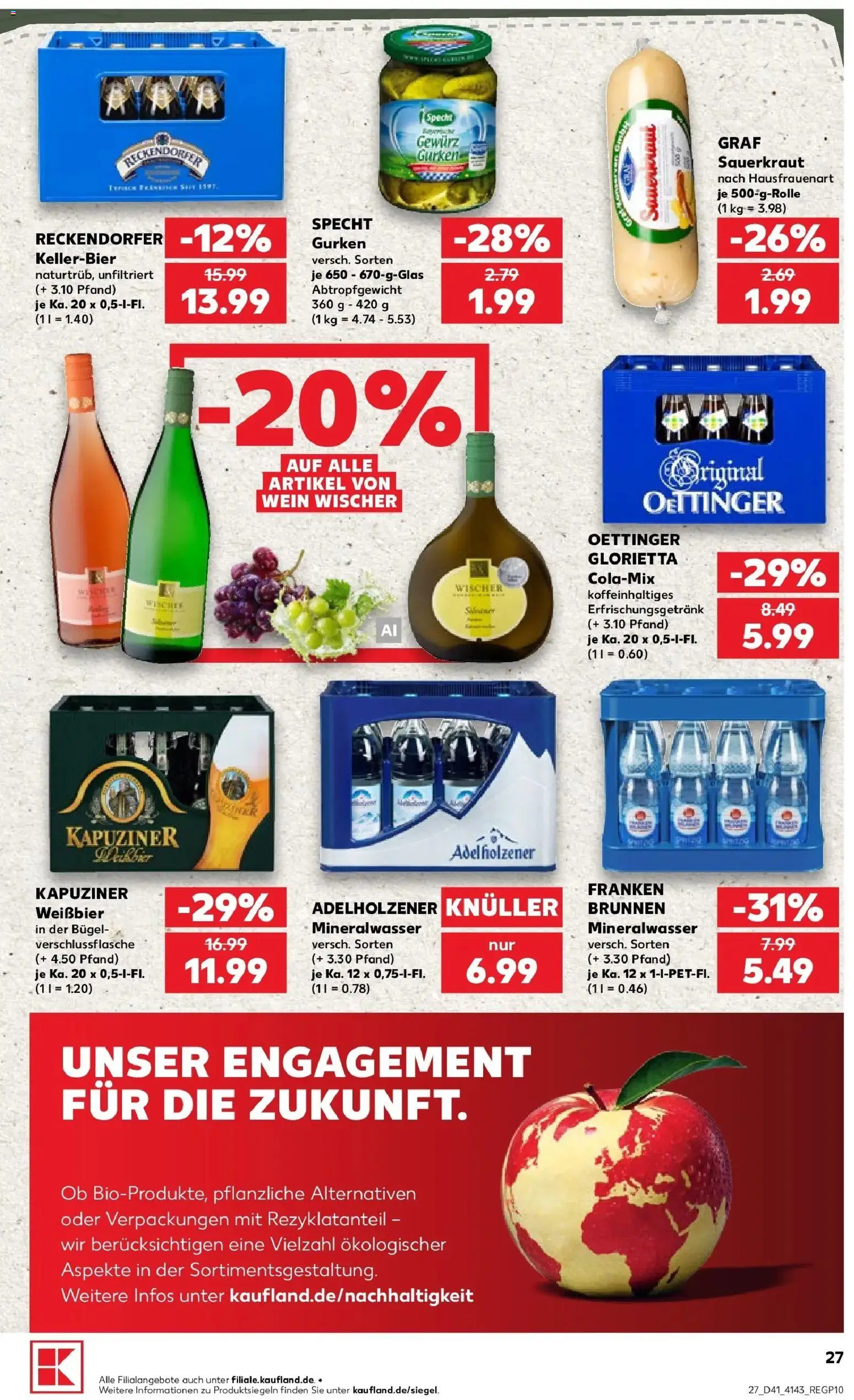 Prospekt Kaufland ab 08.10.2026 » Angebote Online zum Blättern | Seite: 27 | Produkte: Adelholzener, Oettinger, Wein, Gurken