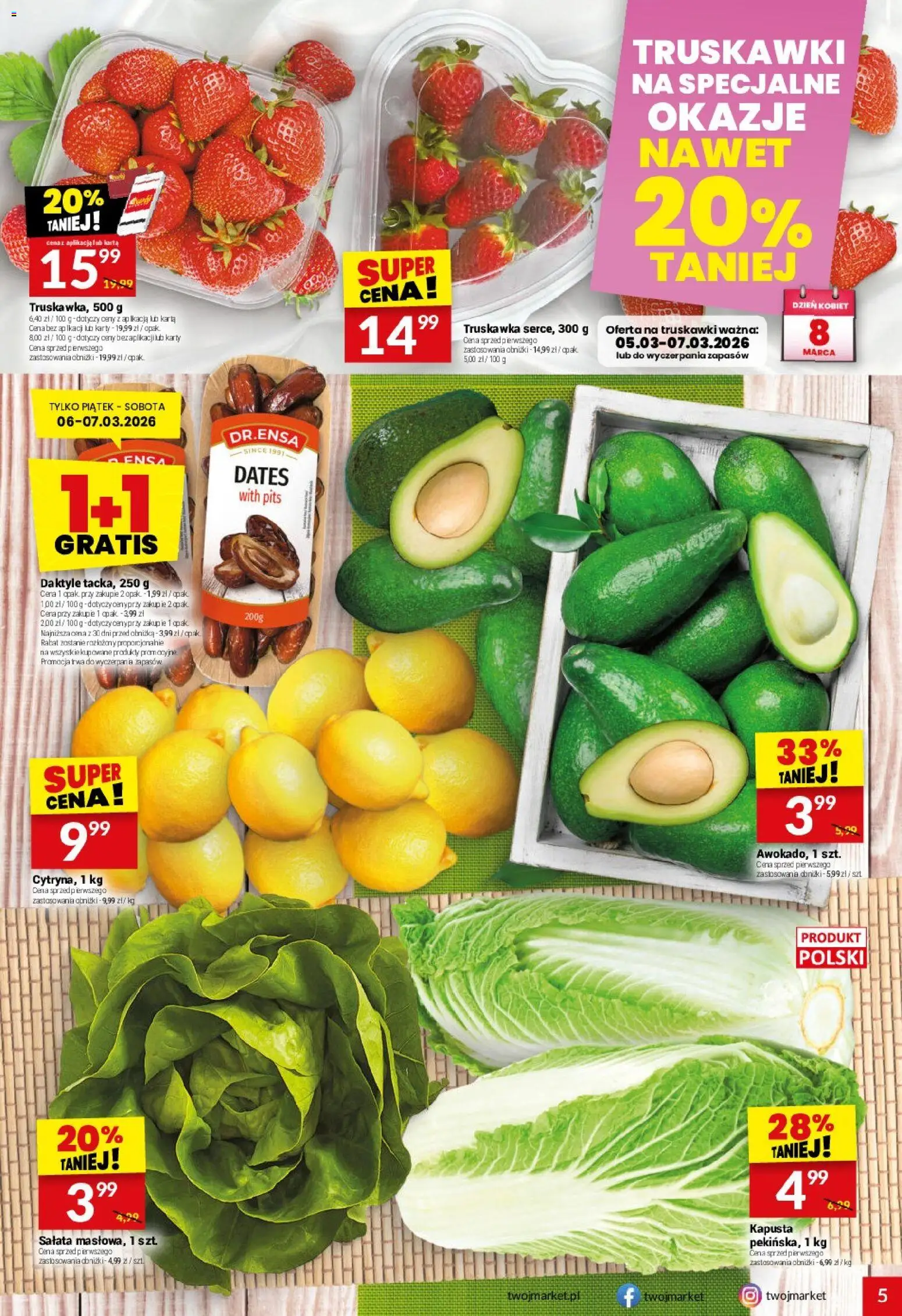 Twój Market gazetka od 04.03.2026 | Strona: 5 | Produkty: Kapusta, Karta, Daktyle, Truskawki