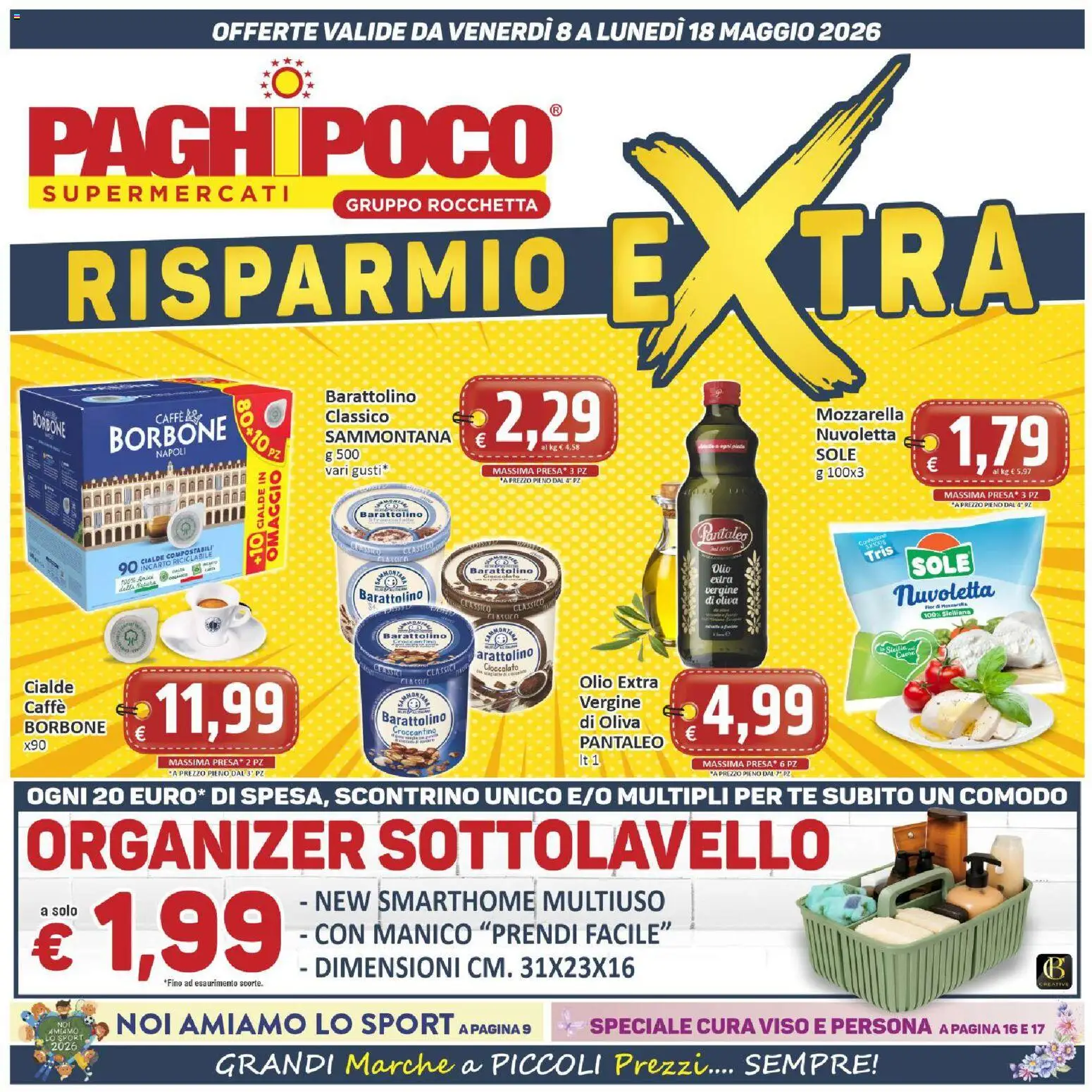 Volantino Paghi Poco del 08.05.2026 | Pagina: 1 | Prodotti: Tè, Mozzarella, Olio, Presa