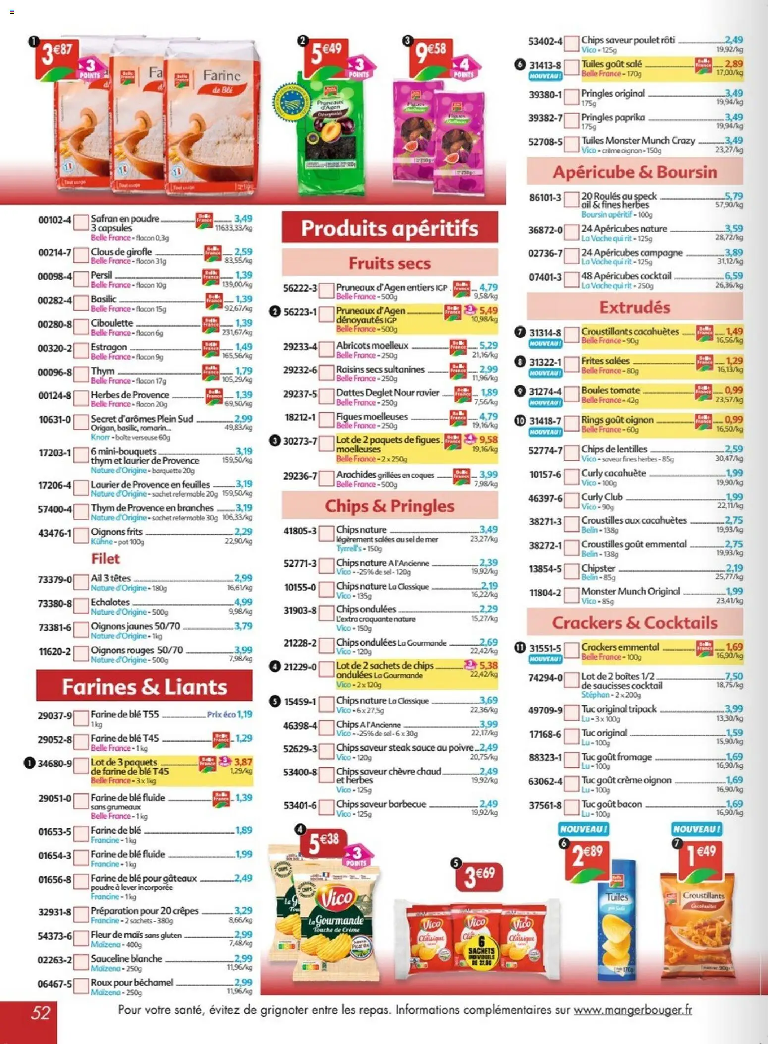{H1} | Page: 52 | Produits: Farine de ble, Paprika, Frites, Saucisses