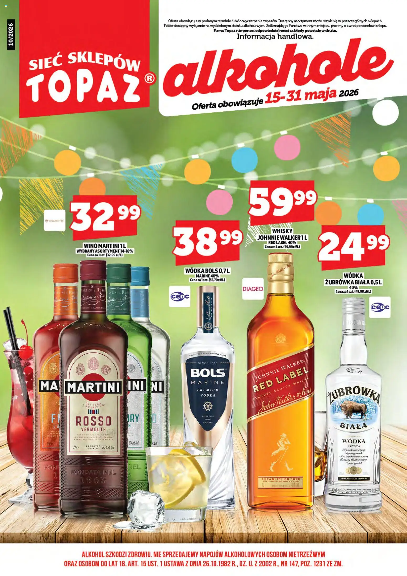 Topaz gazetka alkoholowa od 15.05.2026 | Strona: 3 | Produkty: Martini, Red label, Vodka, Whisky