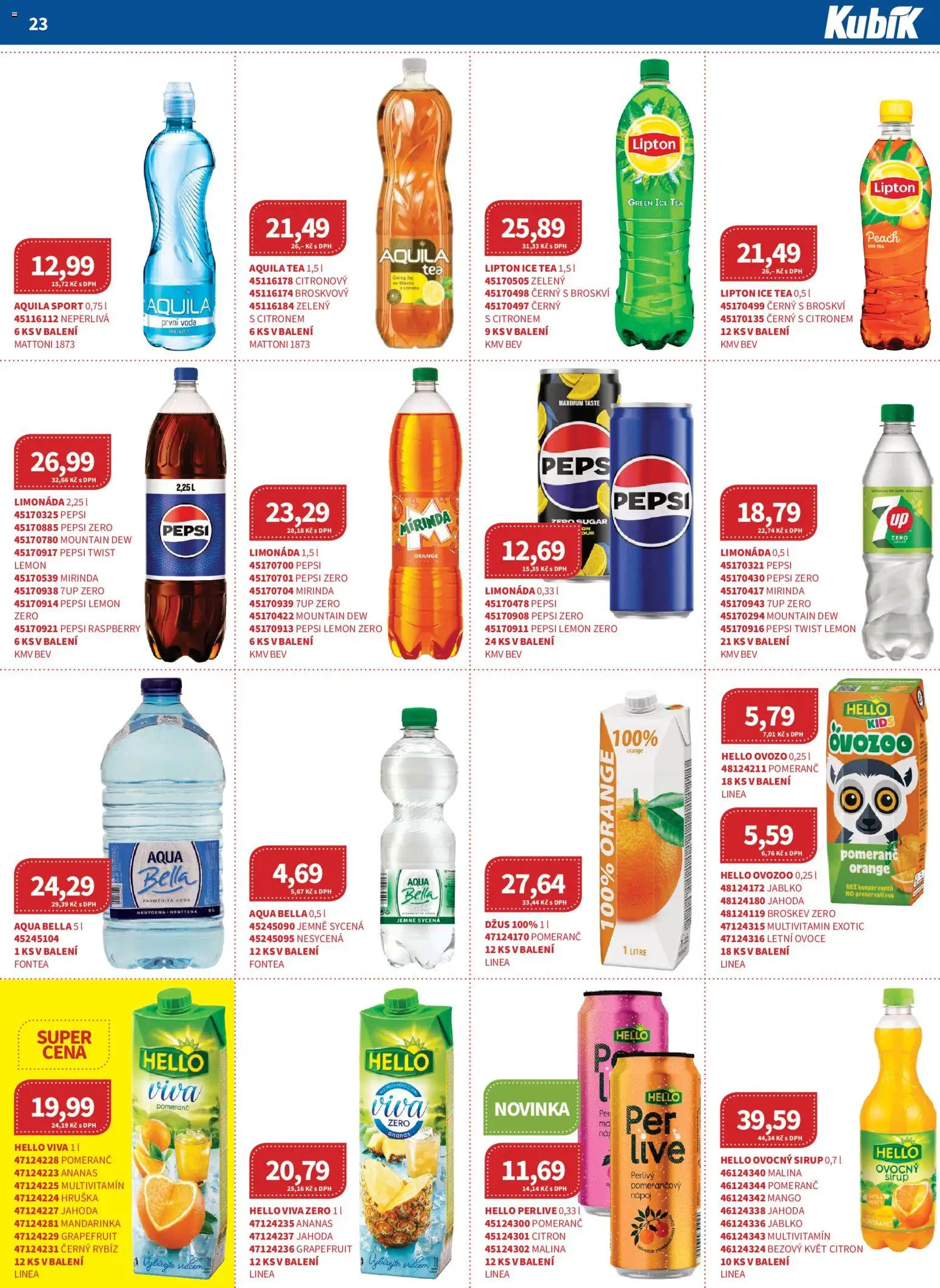Kubík leták - Velkoobchod 04/2026 od 01.04.2026 | Strana: 23 | Produkty: Ovoce, Pepsi Zero, Mountain Dew, Ovocný sirup