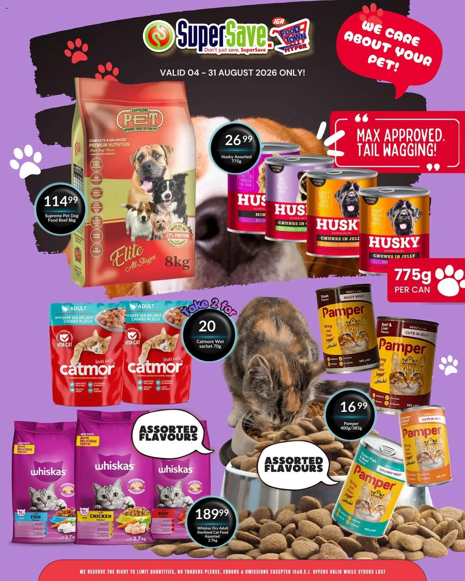 New Super Save catalogue – valid from 04/08/2026 | Page: 1 | Products: Detergente líquido, Vitamins, Chicken, Cat food