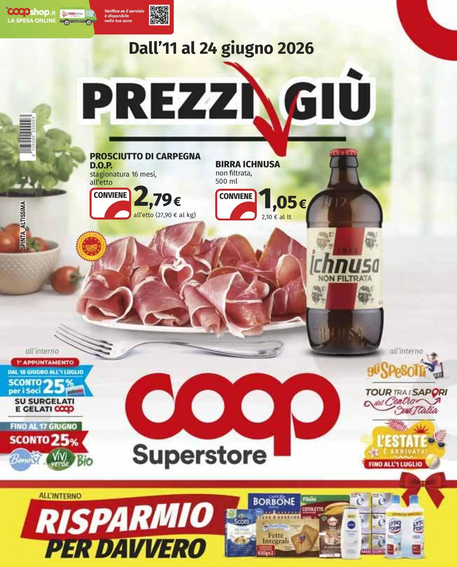 Volantino COOP del 11.06.2026 | Pagina: 1 | Prodotti: Birra, Prosciutto