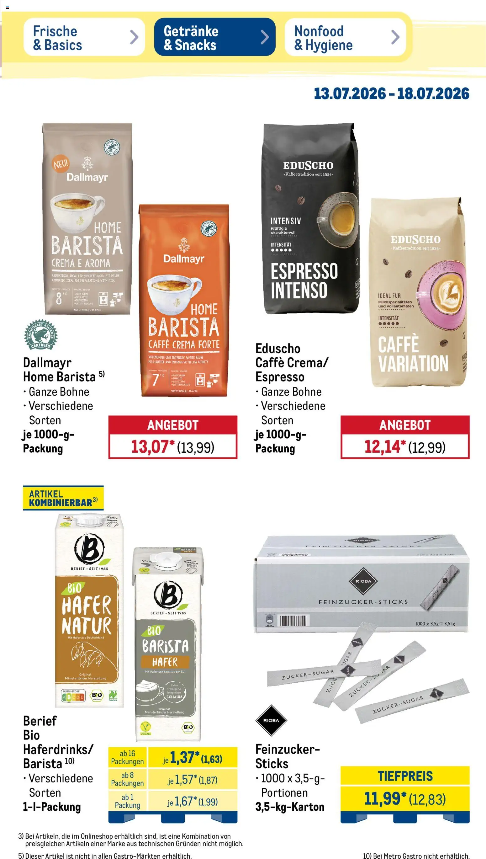 Metro NonFood-Angebote – gültig ab 13.07.2026 | Seite: 30 | Produkte: Milch, Dallmayr, Zucker, Eduscho