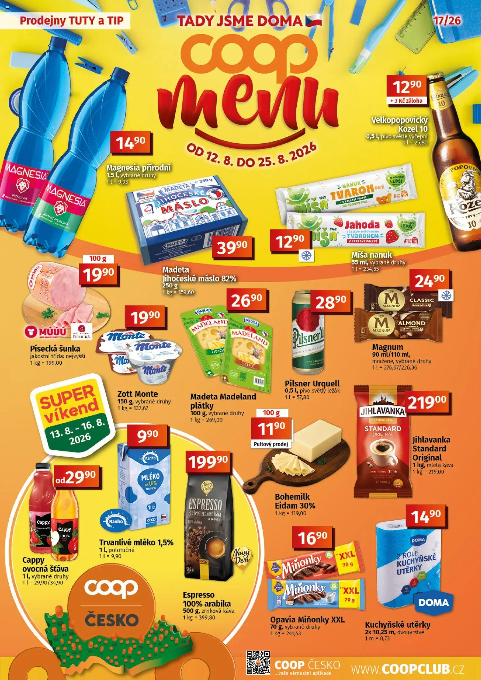 Coop leták - Tuty od 12.08.2026 | Strana: 1 | Produkty: Trvanlivé mléko, Káva Standard, Pilsner Urquell, Zrnková káva