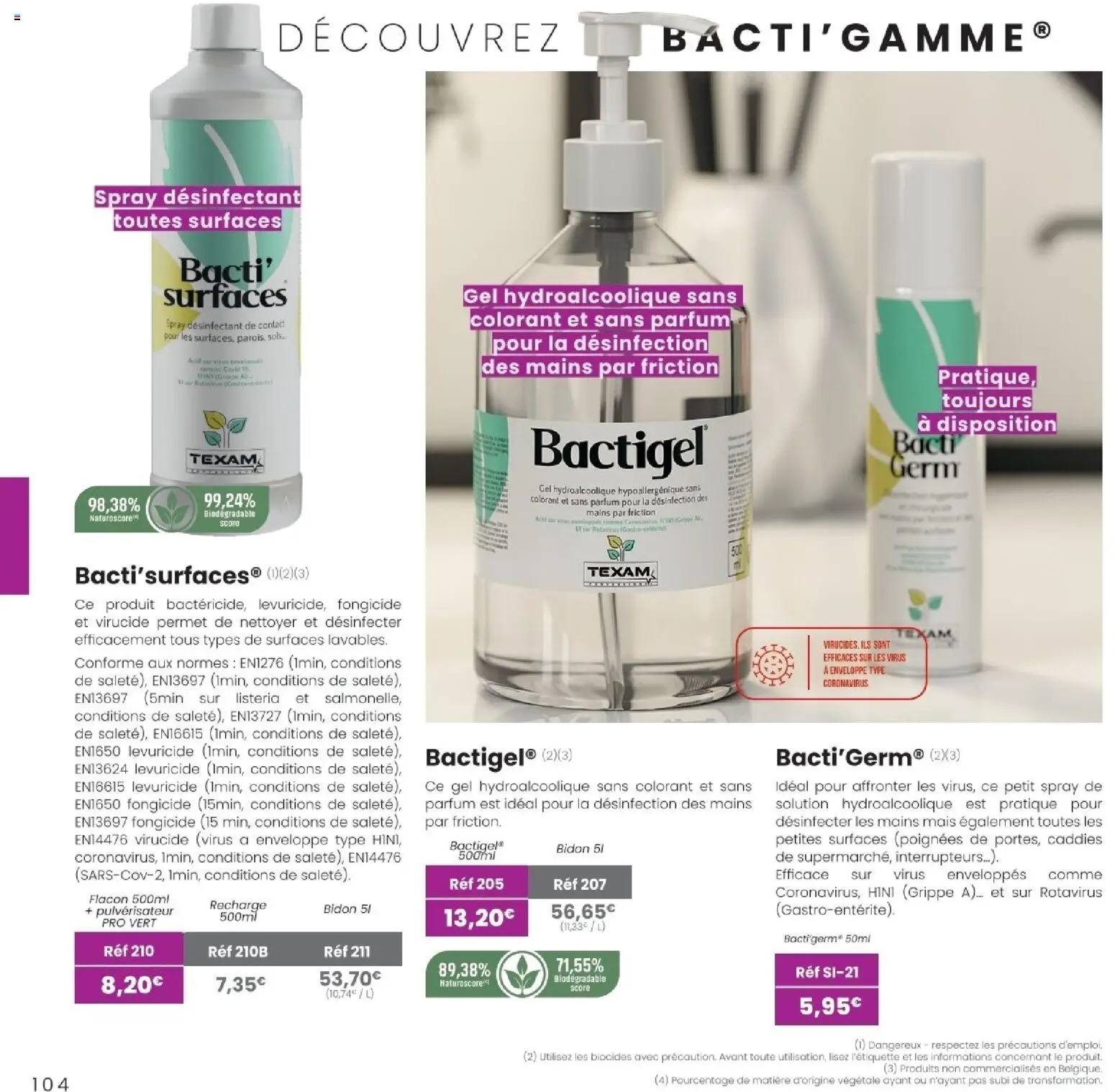 {H1} | Page: 104 | Produits: Gel hydroalcoolique, Parfum, Enveloppe, Poignées