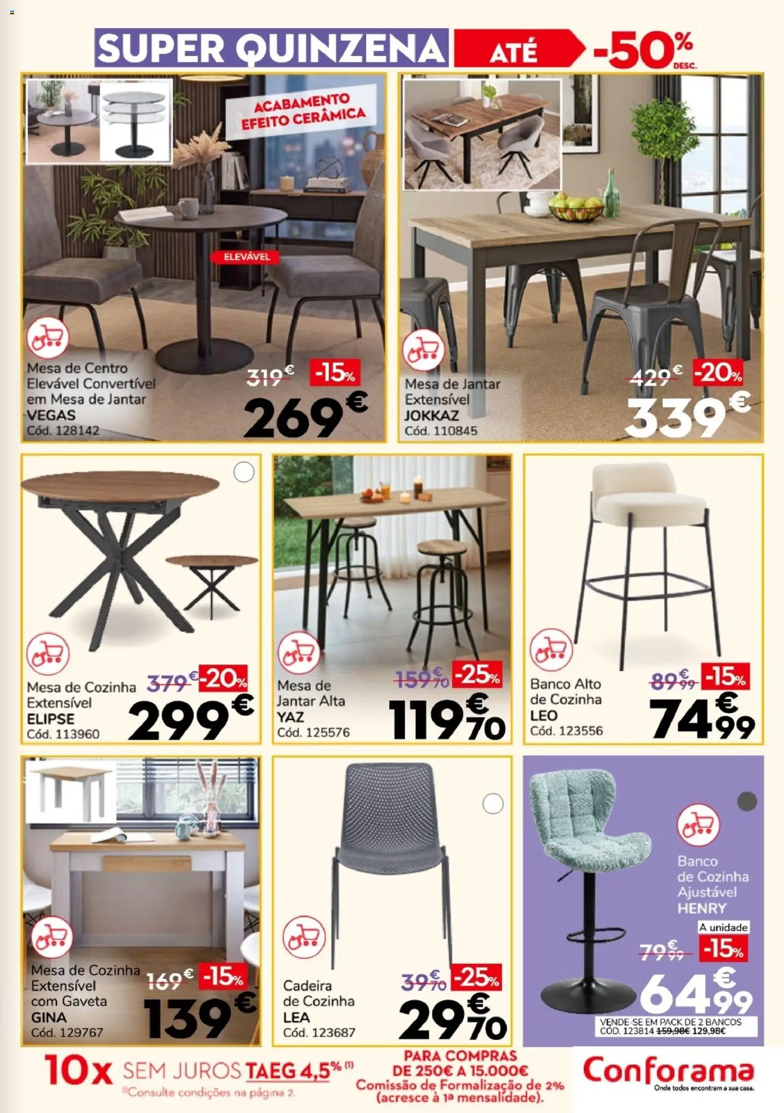 Conforama Super Quinzena │ válido de 13/08/2026 | Página: 5 | Produtos: Banco, Mesa, Cadeira, Mesa de jantar