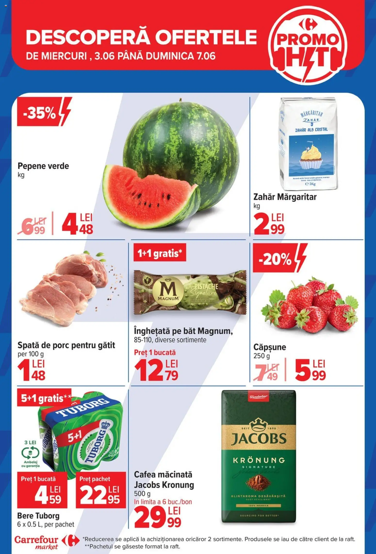 Noul catalog Carrefour – valabil de la 03.06.2026 | Pagină: 4 | Produse: Pepene Verde, Cafea, Bere, Înghețată