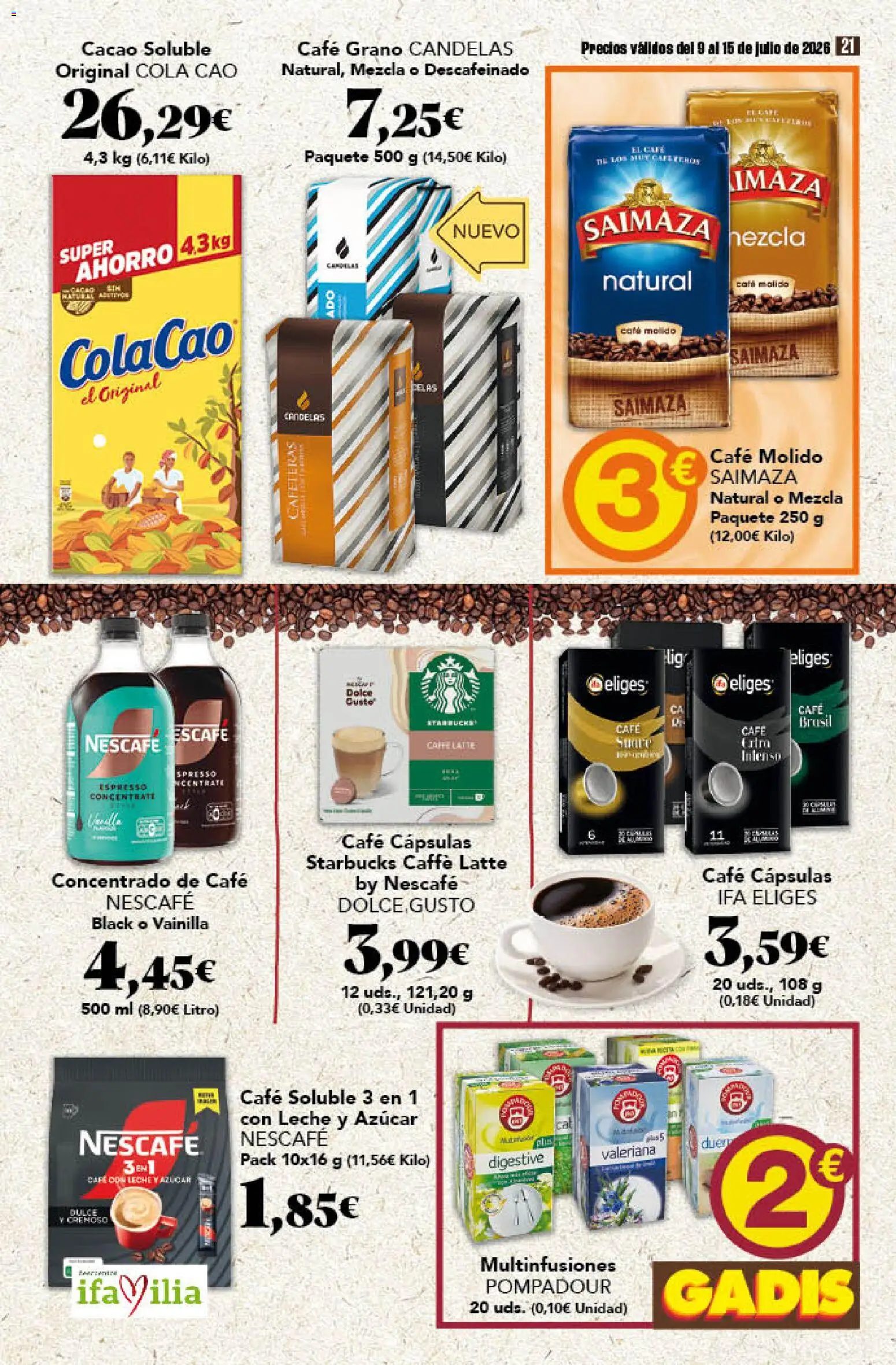 Gadis folleto │ válido desde el 09/07/2026 | Página: 21 | Productos: Leche, Café, Μηχανή καφέ, Cacao soluble