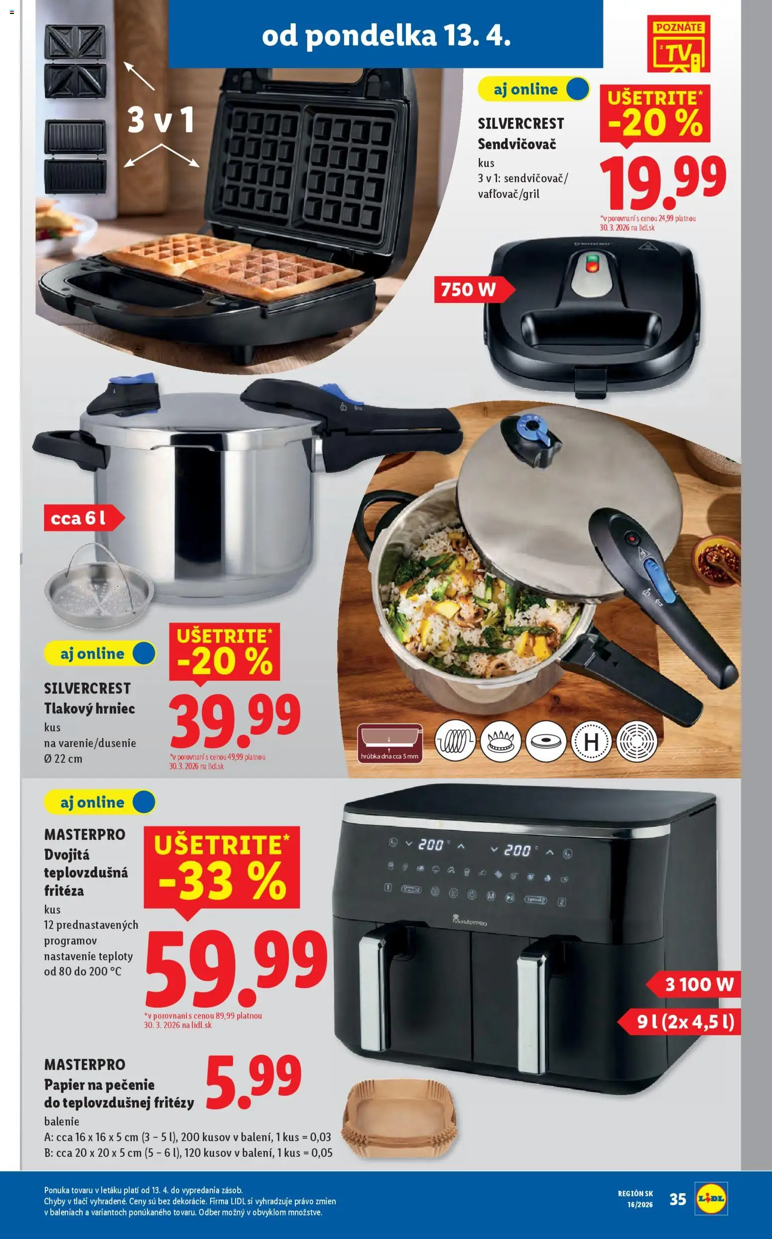 Nové Lidl akcie – leták je platný od 13.04.2026 | Strana: 39 | Produkty: Tv, Fritéza, Teplovzdušná frítéza, Sendvičovač