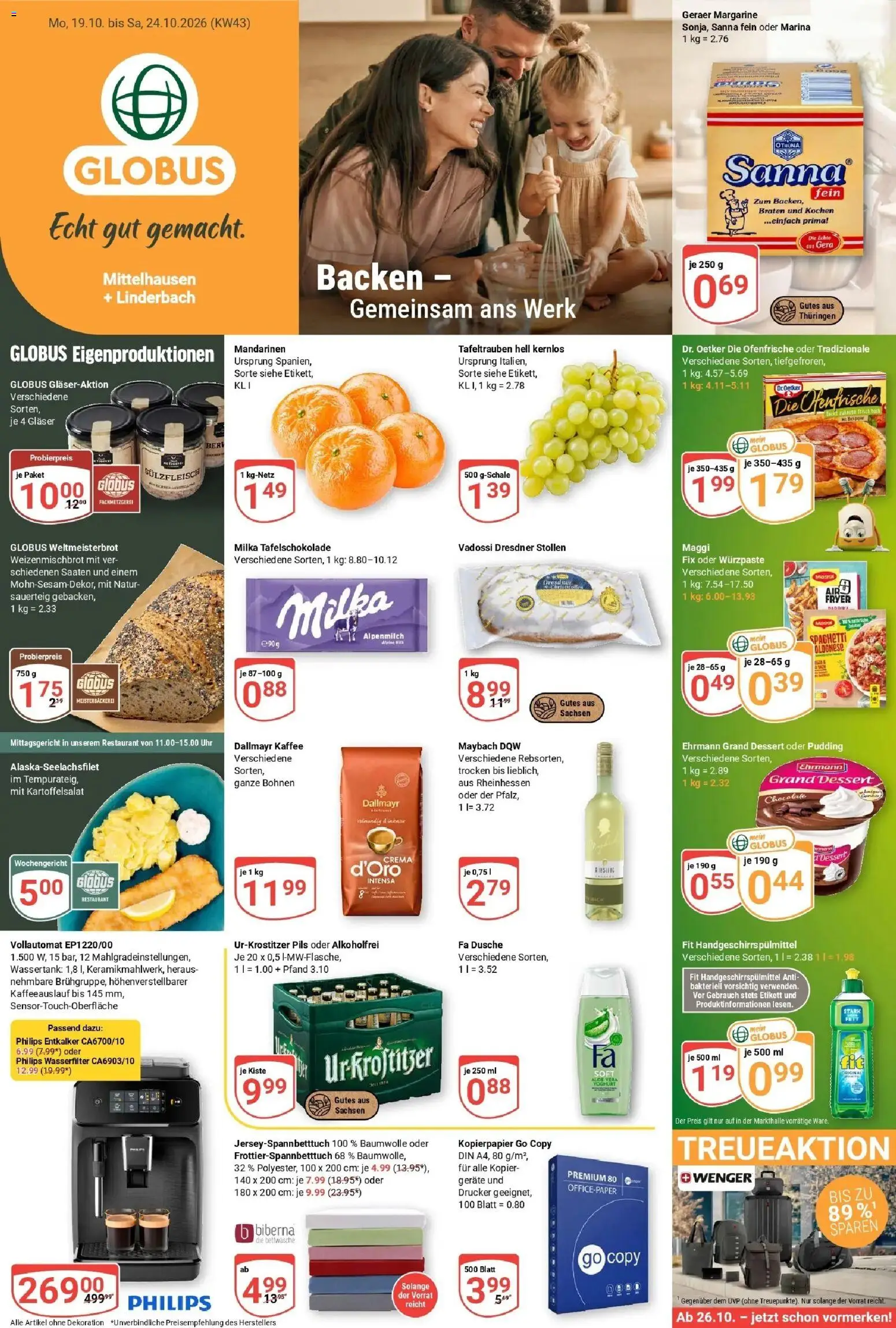Globus Prospekt Mittelhausen (ab 19.10.2026) » Angebote online | Seite: 1 | Produkte: Kaffee, Ehrmann grand dessert, Dusche, Drucker