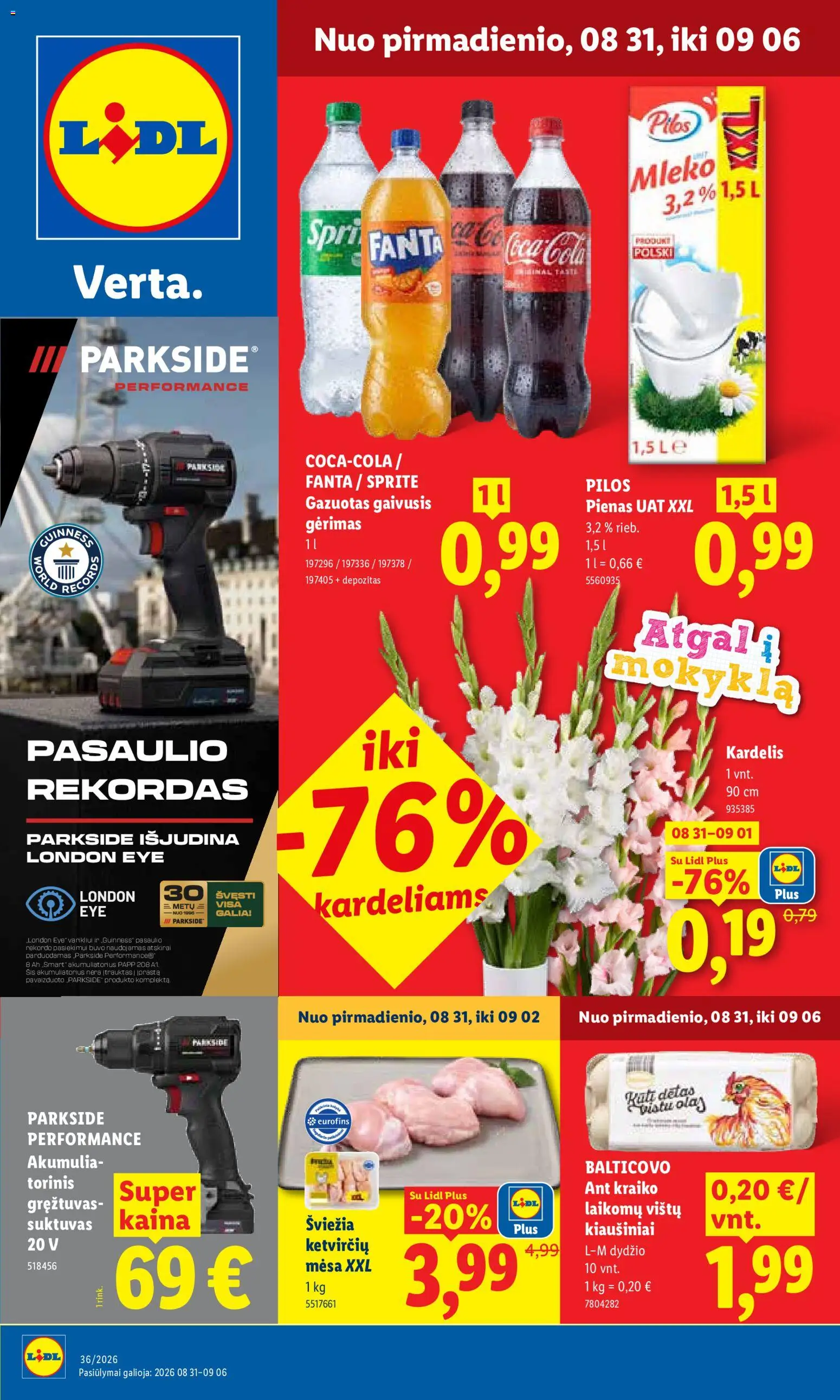 LIDL akcijos nuo 2026.08.31 | Puslapis: 1 | Prekių: Pienas, Kiaušiniai