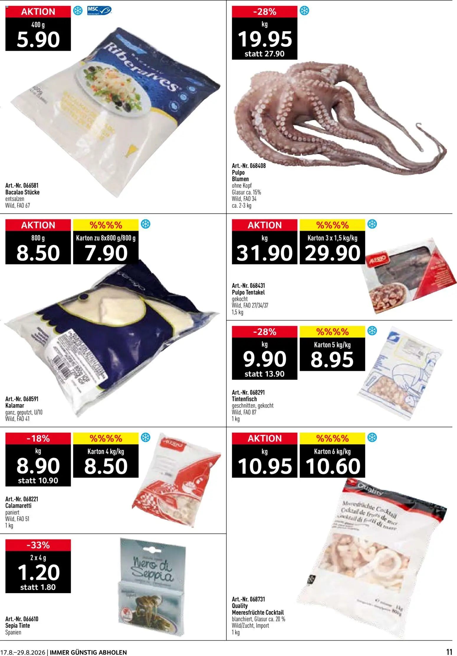 Prodega aktionen Ciao Hola Ola – gültig ab 17.08.2026 | Seite: 11 | Produkte: Tintenfisch, Meeresfrüchte
