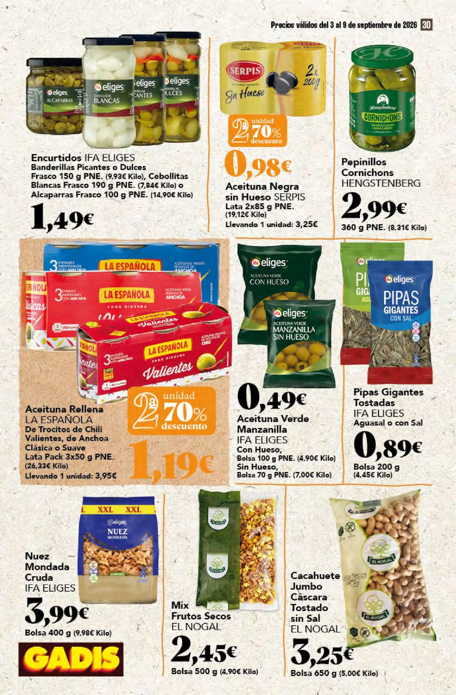 Gadis folleto │ válido desde el 03/09/2026 | Página: 30 | Productos: Tostadas, Frutos secos, Bolsa, Sal