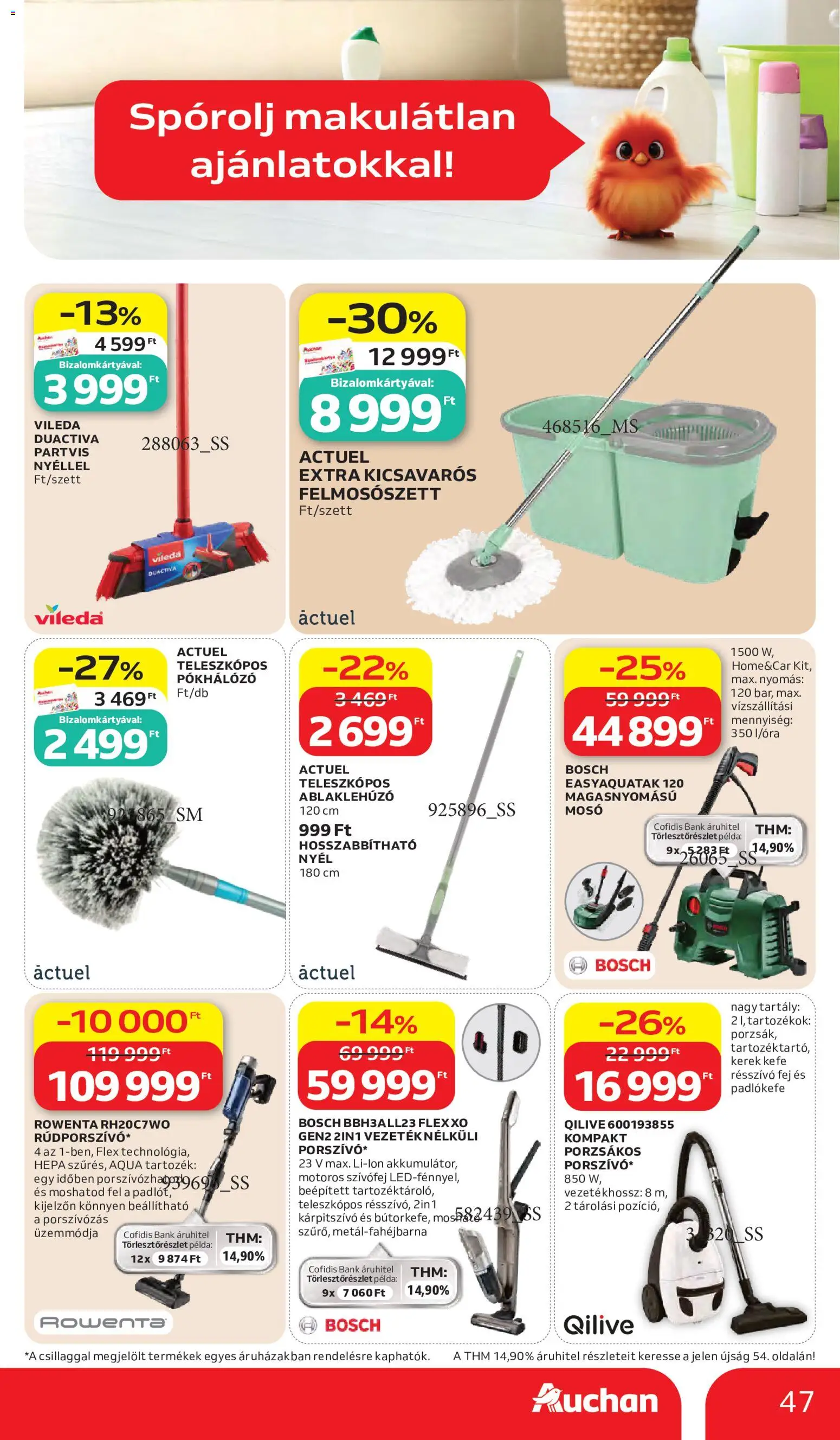 Auchan akciós ujság - amely érvényes a következő dátumtól: 28.05.2026 | Oldal: 47 | Termékek: Magasnyomású mosó, Kefe, Vileda
