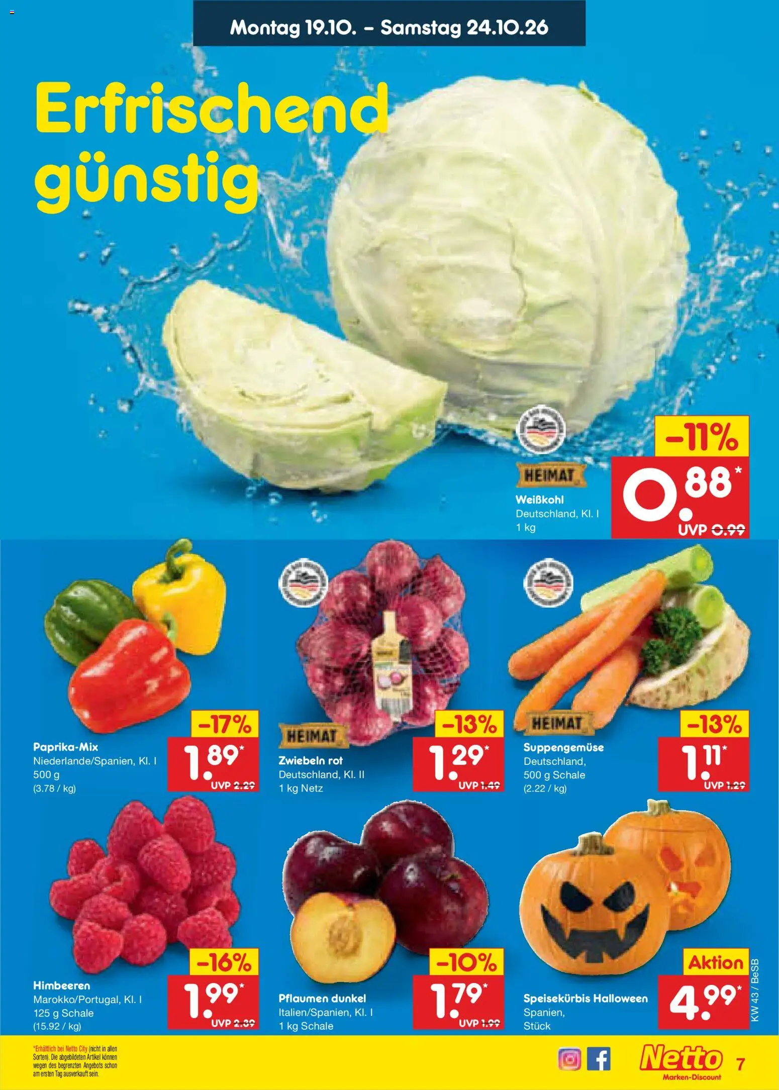 Netto Marken-Discount Prospekt – gültig ab 19.10.2026 | Seite: 7 | Produkte: Himbeeren, Pflaumen, Zwiebeln
