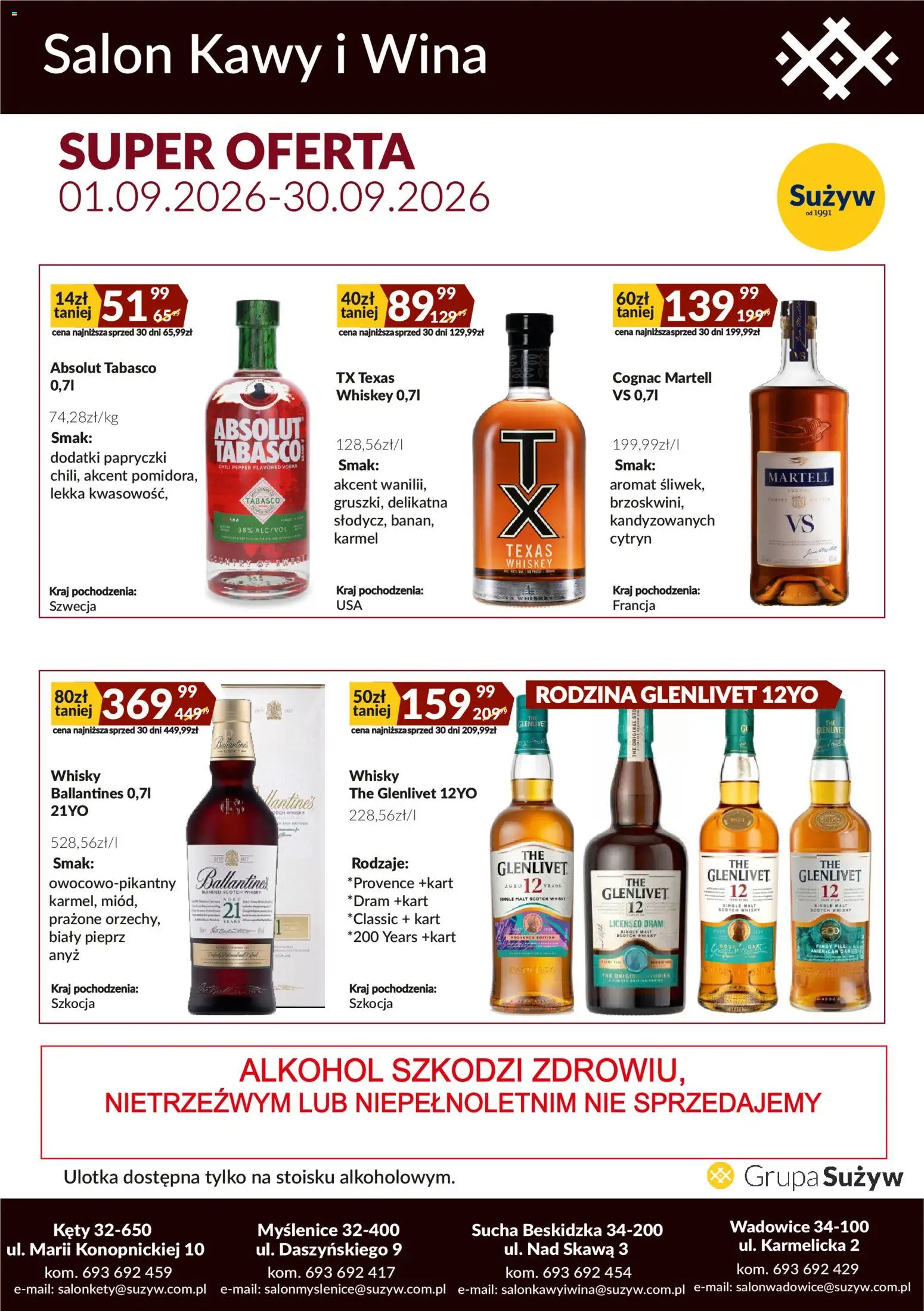 Sużyw gazetka - Salon kawy i wina od 01.09.2026 | Strona: 3 | Produkty: Chili, Whisky Single Malt, Cognac Martell, Pieprz