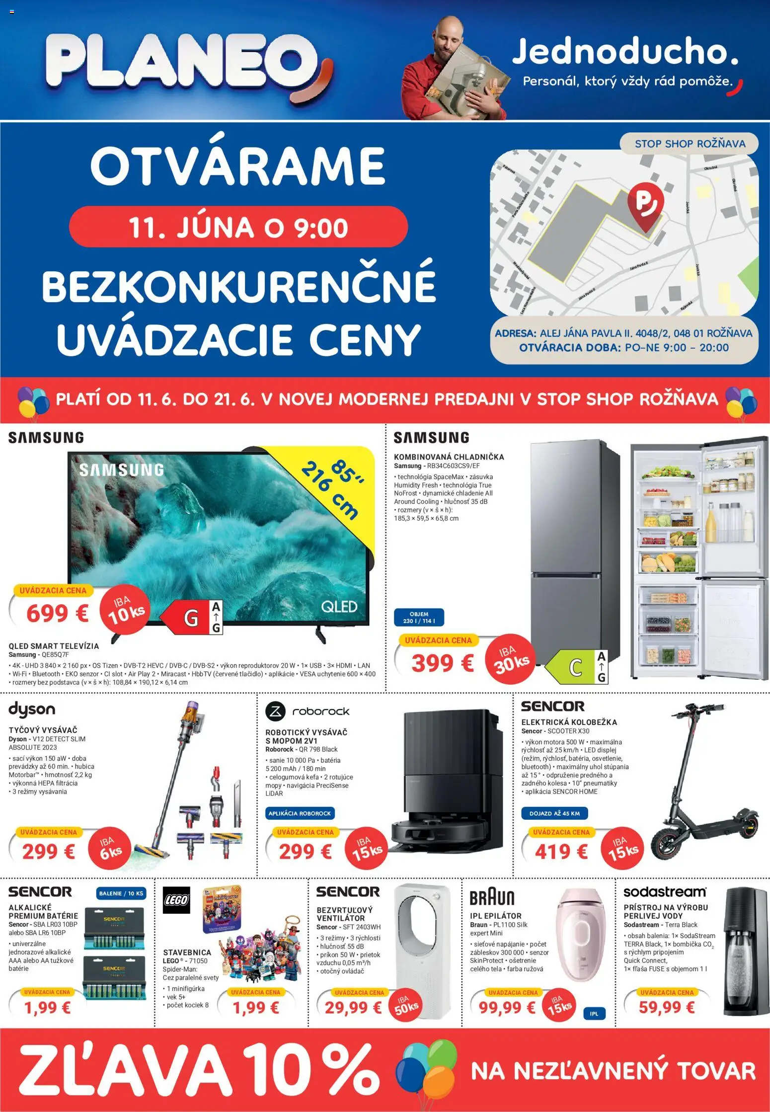Nové Planeo Elektro akcie – leták je platný od 11.06.2026 | Strana: 1 | Produkty: Televízia, Roborock, Vaňa, Robotický vysávač