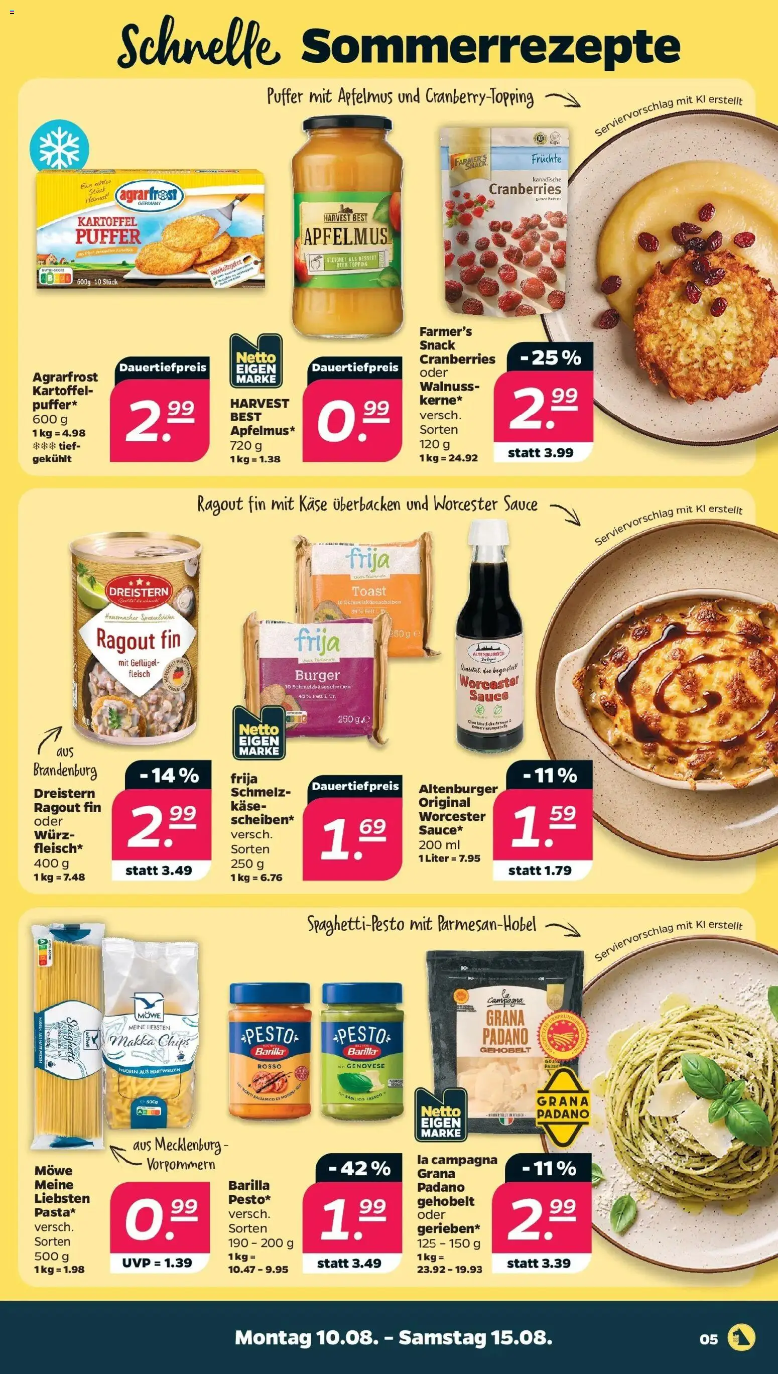 Netto - Netto APS : Wochenangebote ab 10.08.2026 → Angebote nächste Woche | Seite: 5 | Produkte: Käse, Spezialitäten, Nudeln, Apfelmus