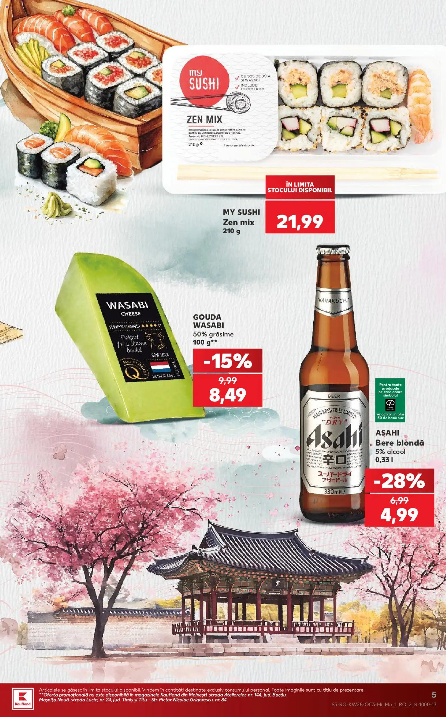Noul catalog Kaufland – valabil de la 08.07.2026 | Pagină: 5 | Produse: Sushi, Bere, Sos, Gouda